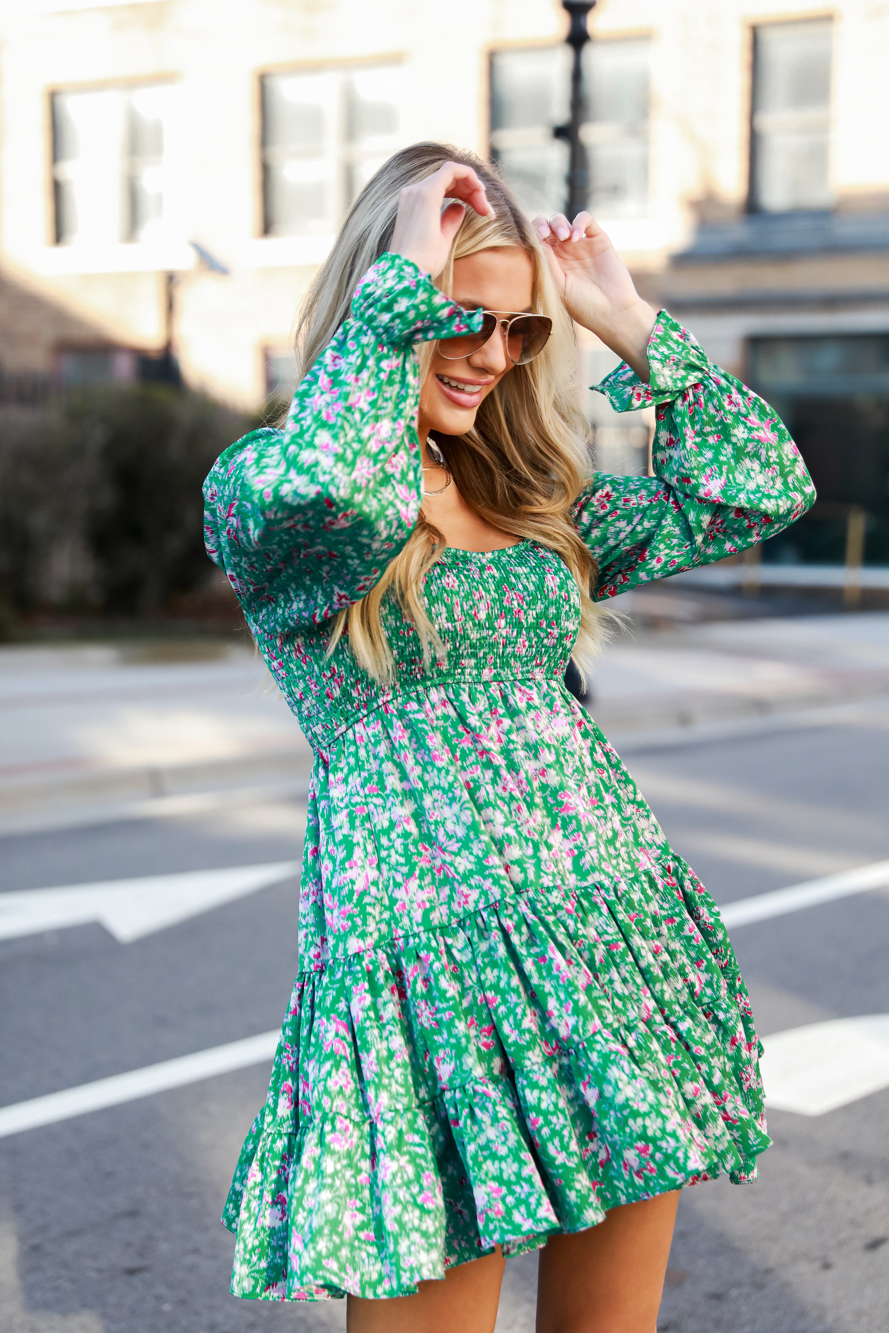 green Tiered Mini Dress