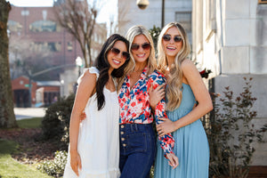 Cute Spring Dresses From Dress Up Boutique.Blue maxi dress. Floral print tops. Cute tops.