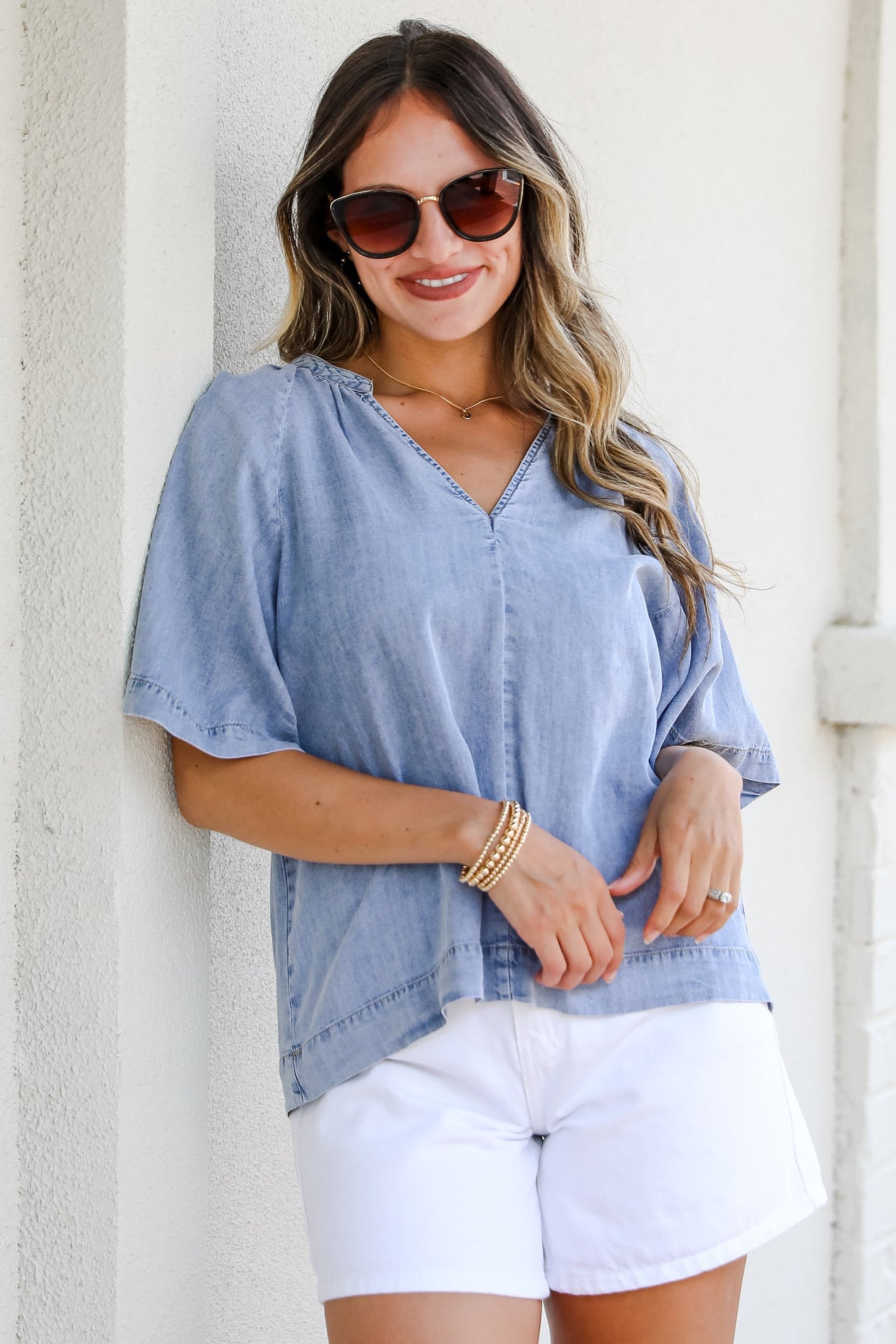 You Have My Attention Denim Blouse