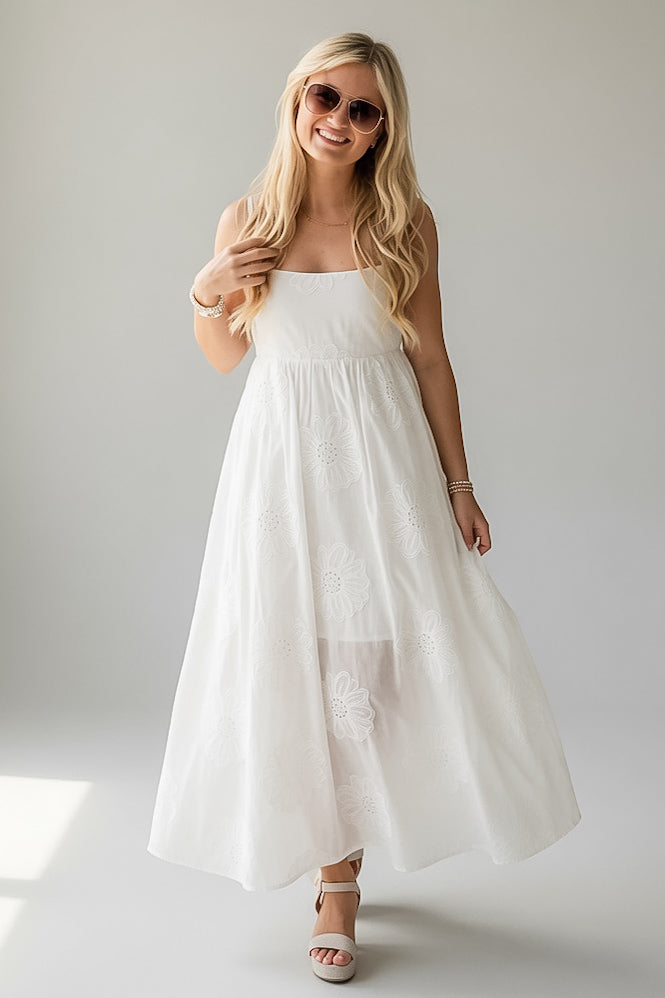 Cute Off White Embroidered Maxi Dress | Trendy Women's Dress