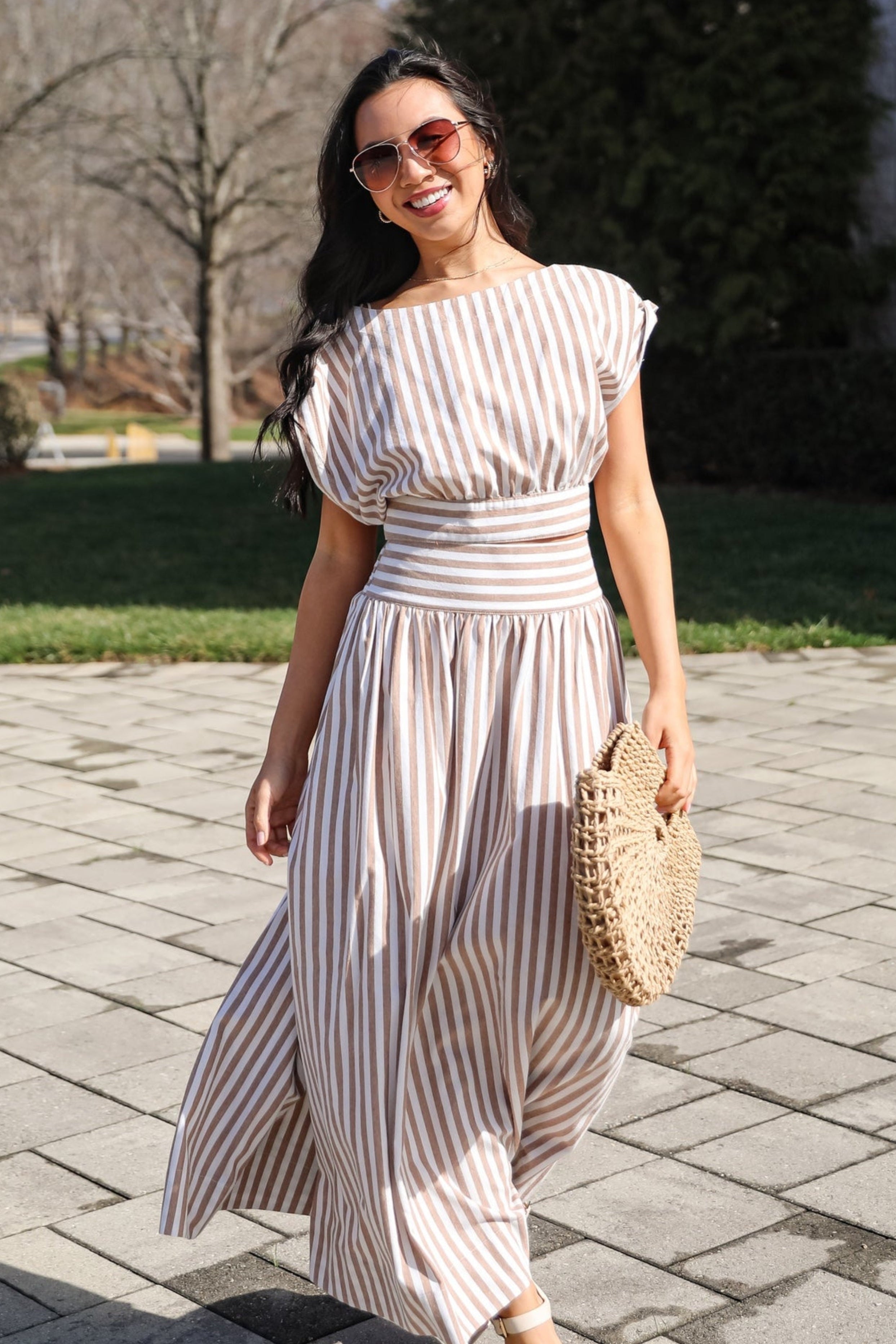 Trendy Match Taupe Striped Crop Top
