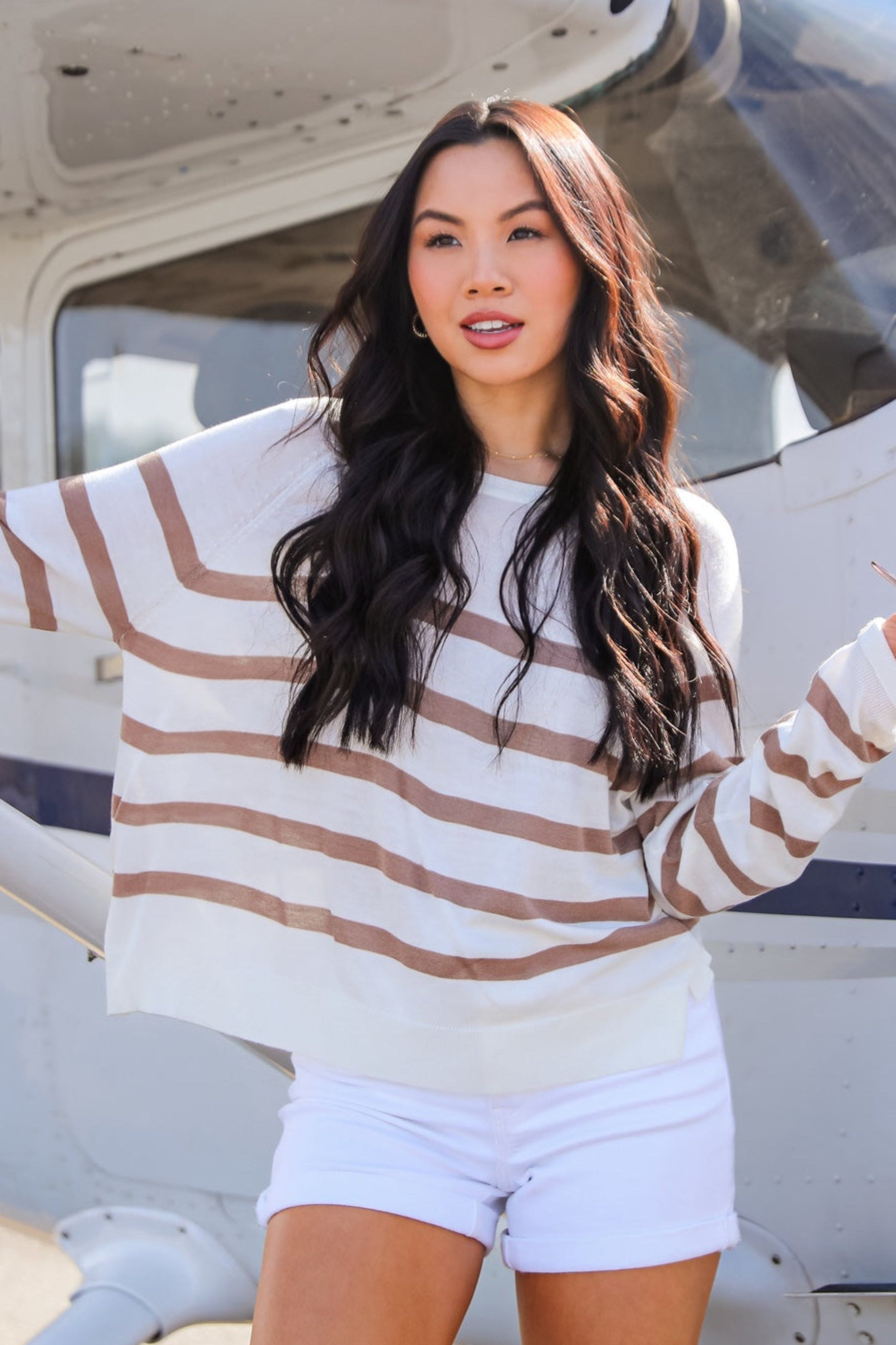 Elevated Staple Cream Striped Lightweight Knit Top