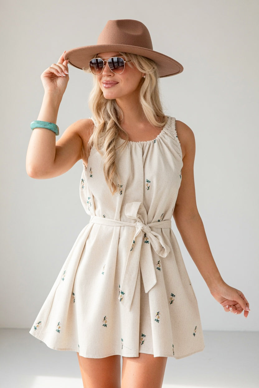 Amber Fields Natural Floral Mini Dress