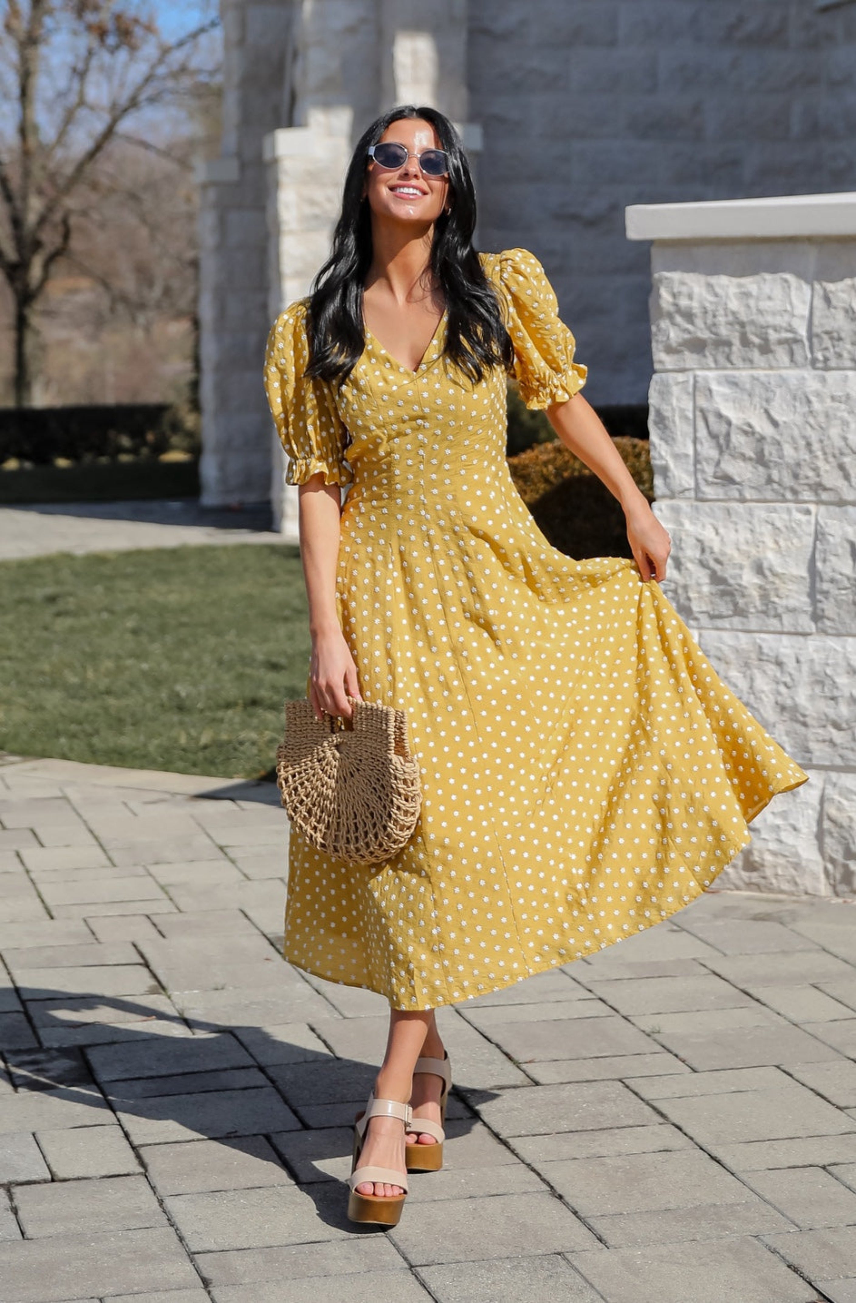 Stunning Element Mustard Floral Midi Dress