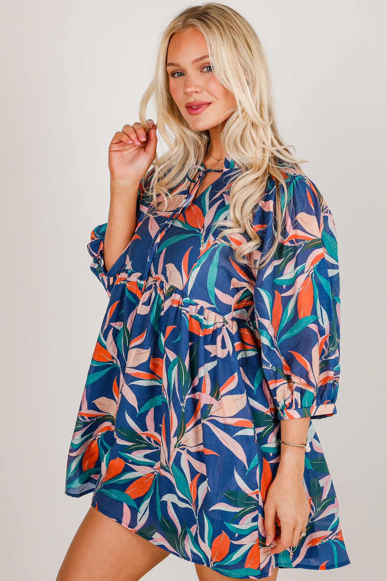 No Holding Back Navy Floral Babydoll Mini Dress