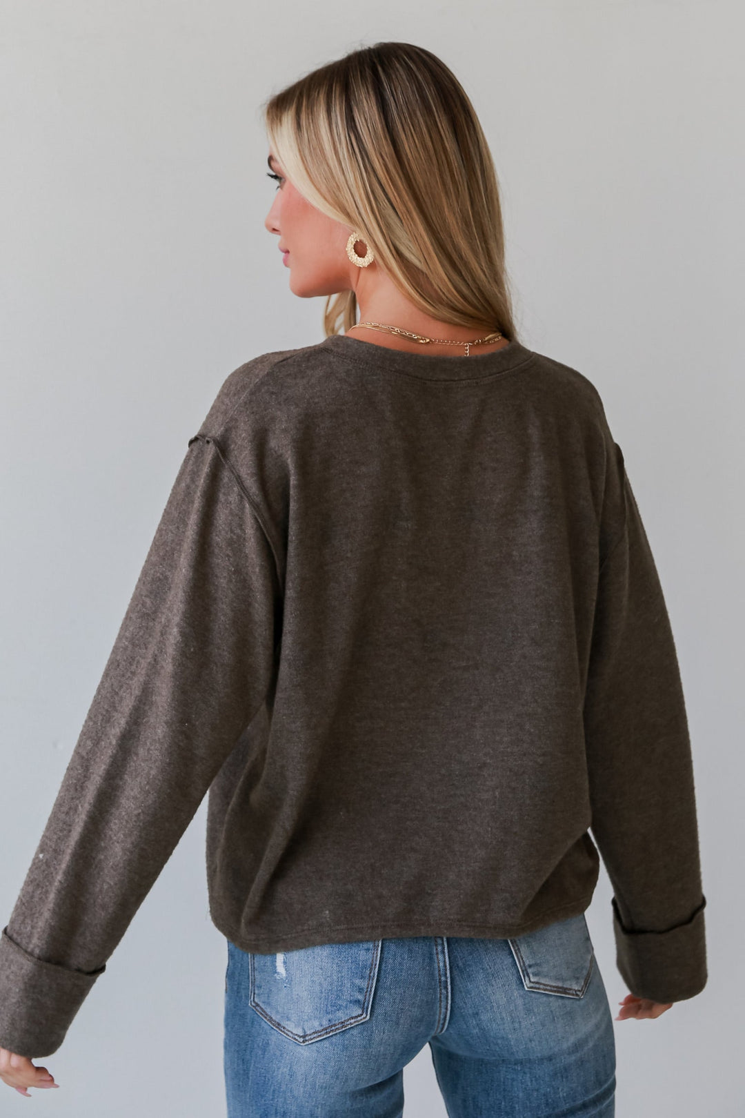 Olive Brushed Knit Top for women