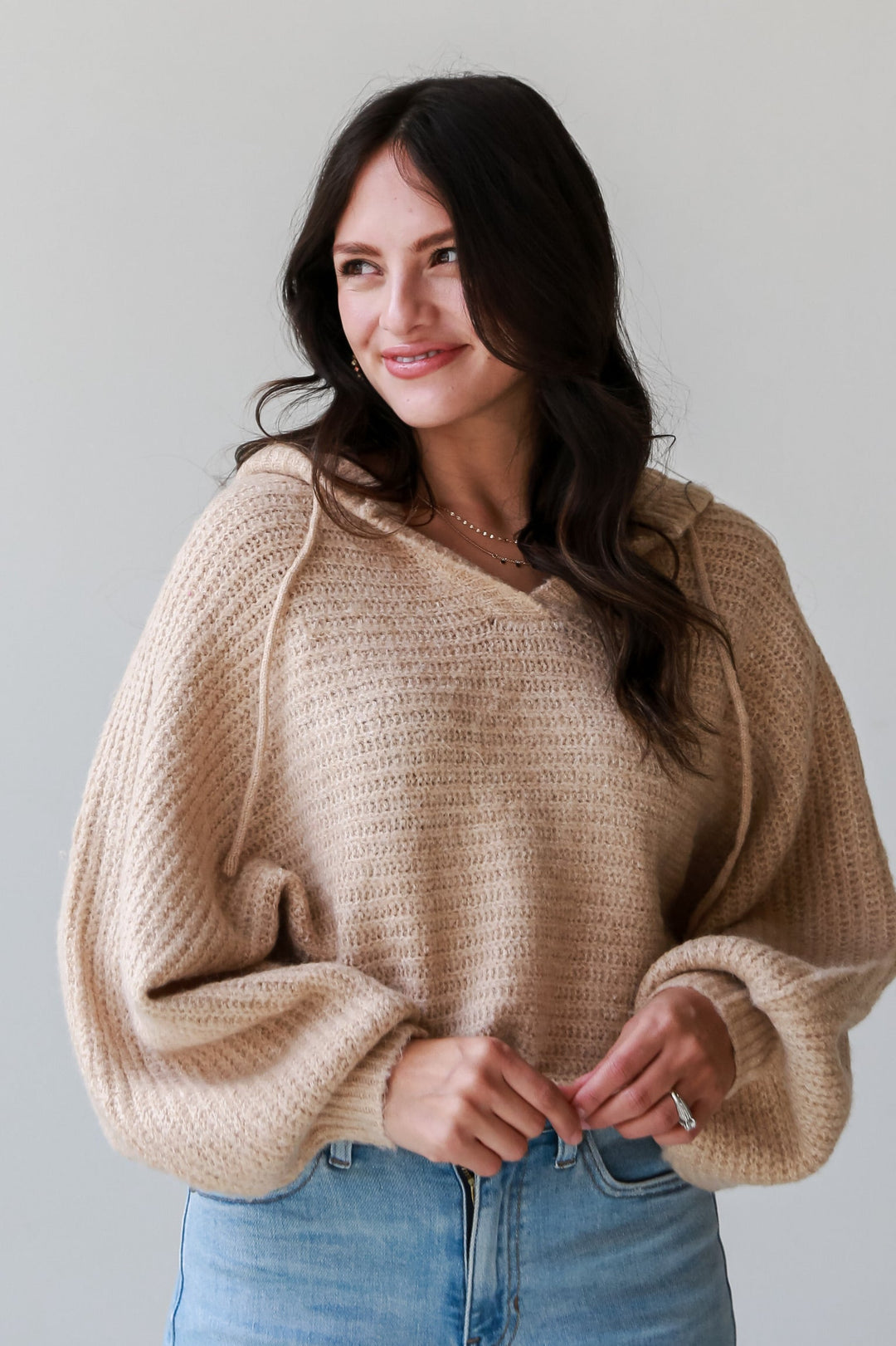 womens Taupe Hooded Sweater