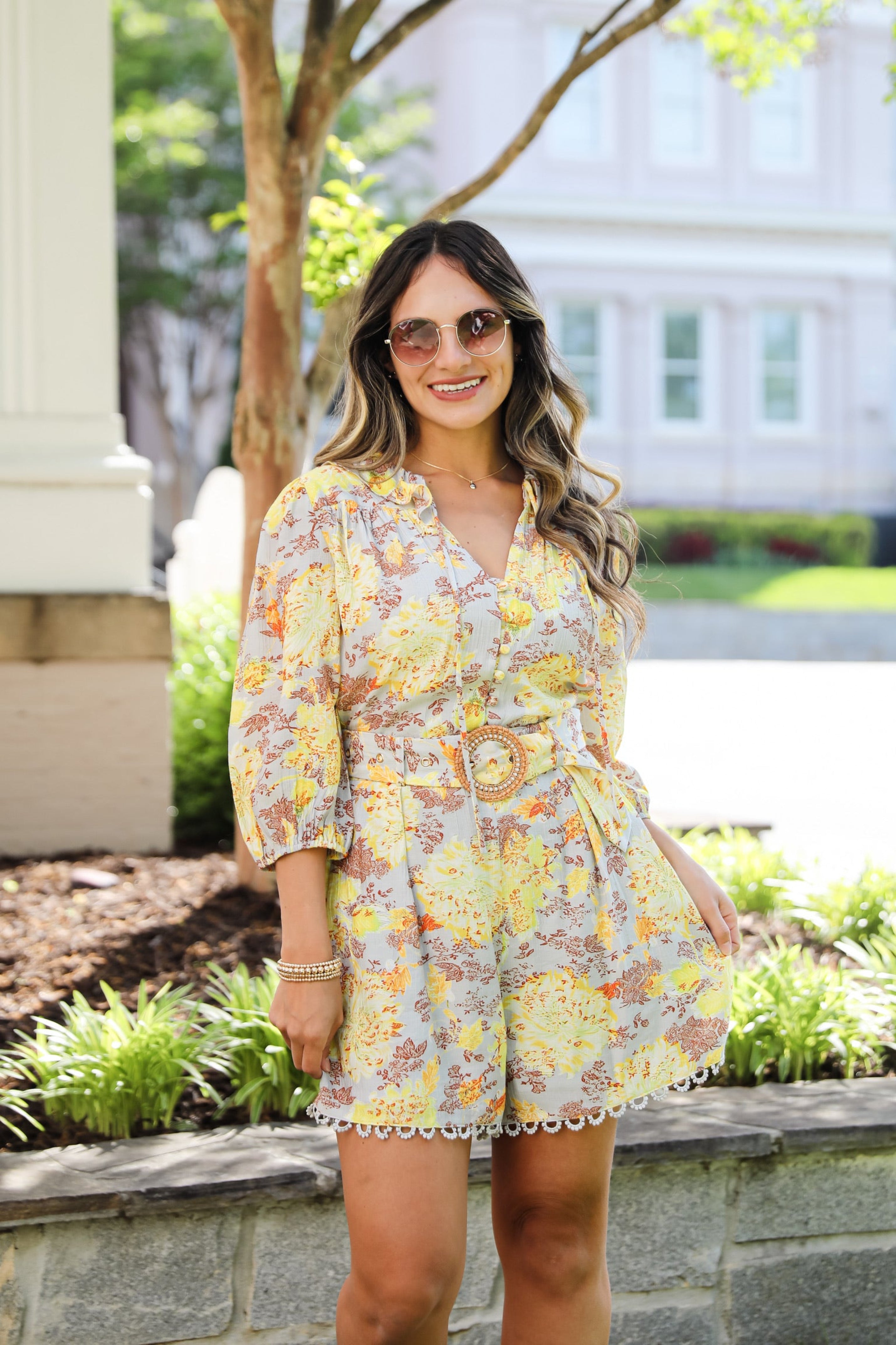 Flirtatious Attitude Grey Floral Romper