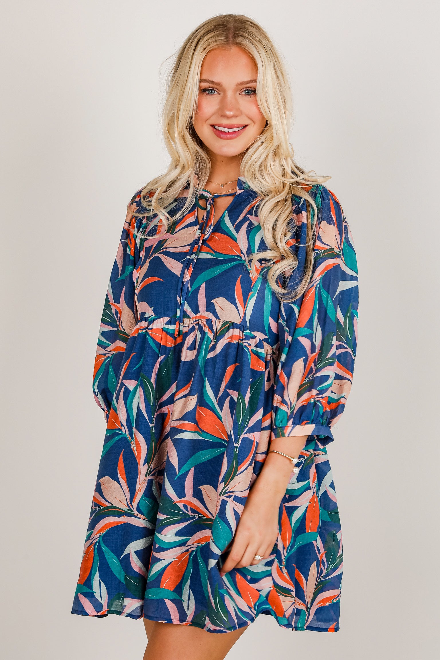 No Holding Back Navy Floral Babydoll Mini Dress