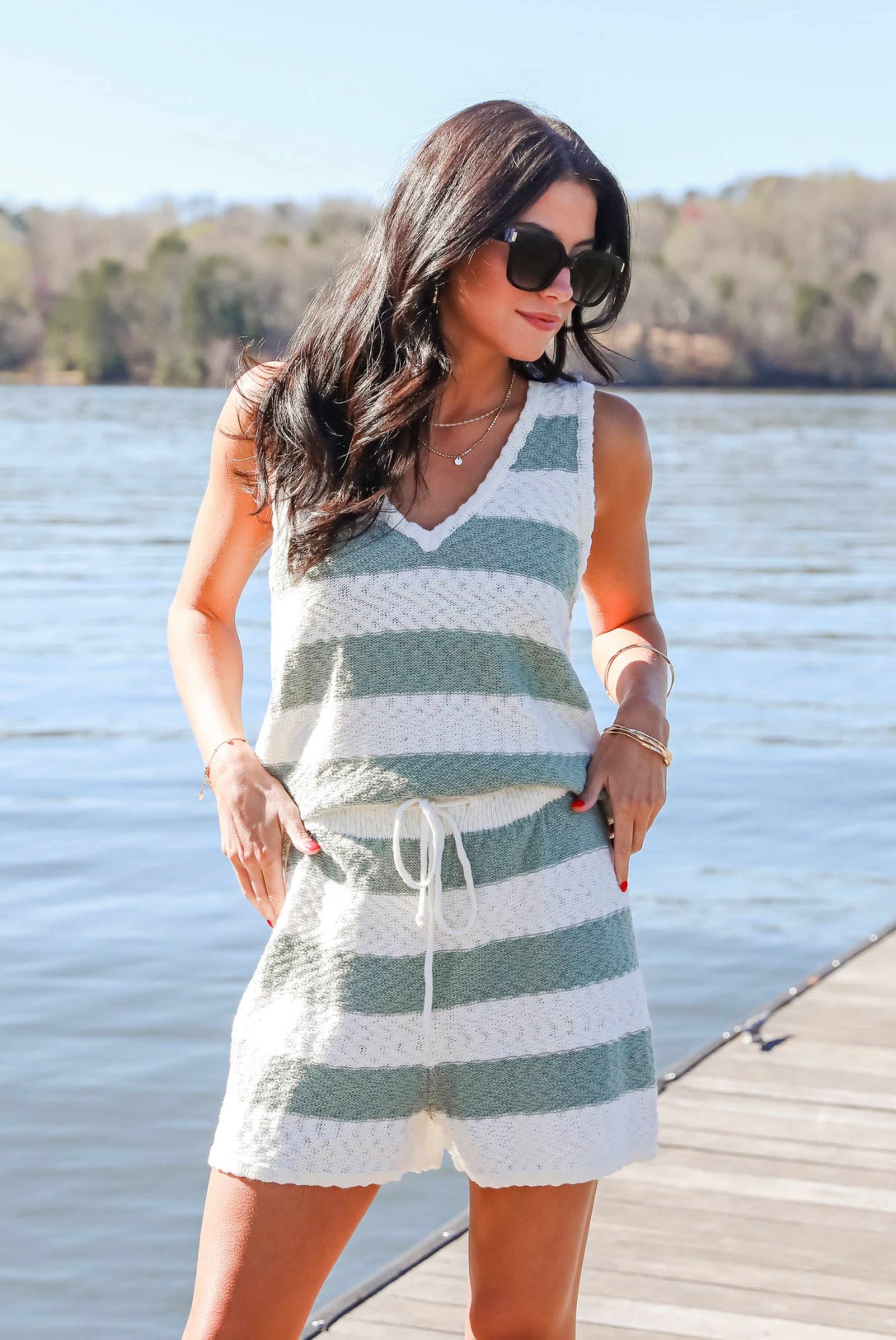 Intentionally Breezy Sage Striped Knit Tank