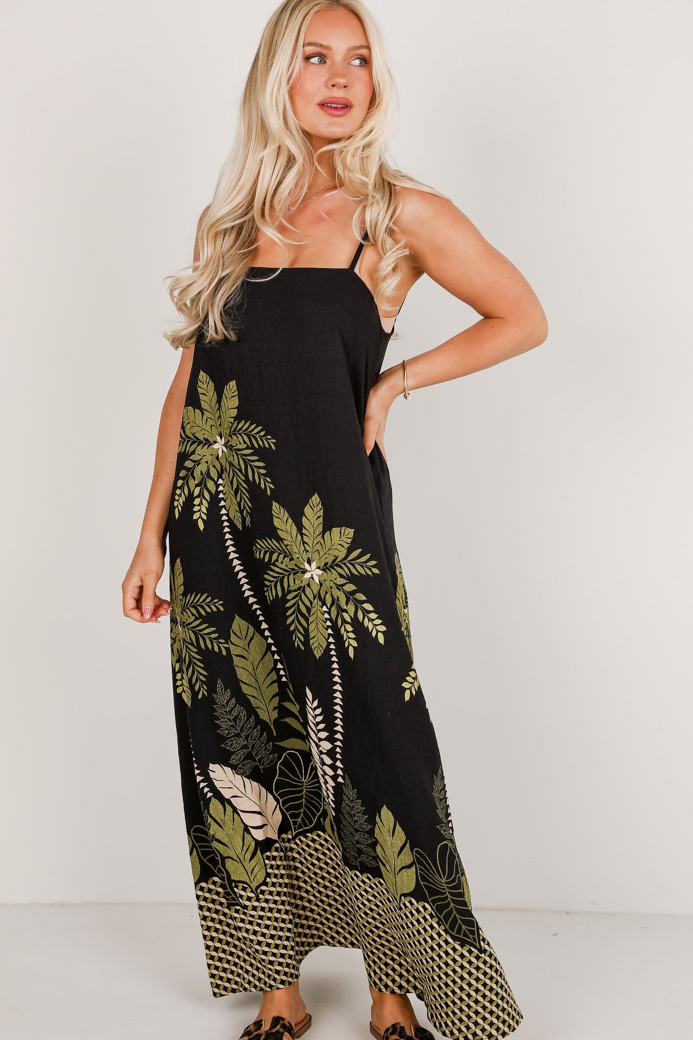 Wherever You Go Leaf Print Maxi Dress