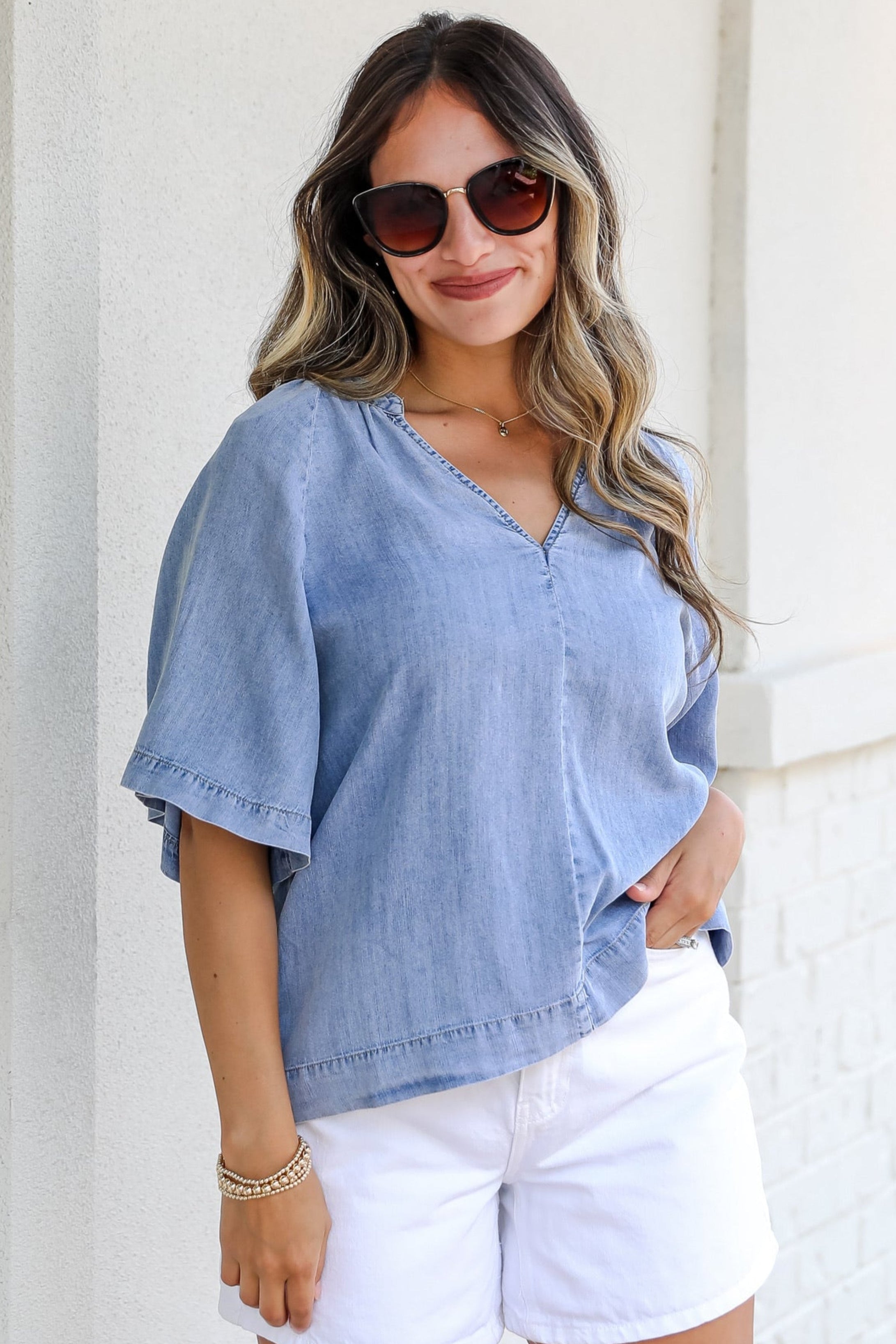 You Have My Attention Denim Blouse