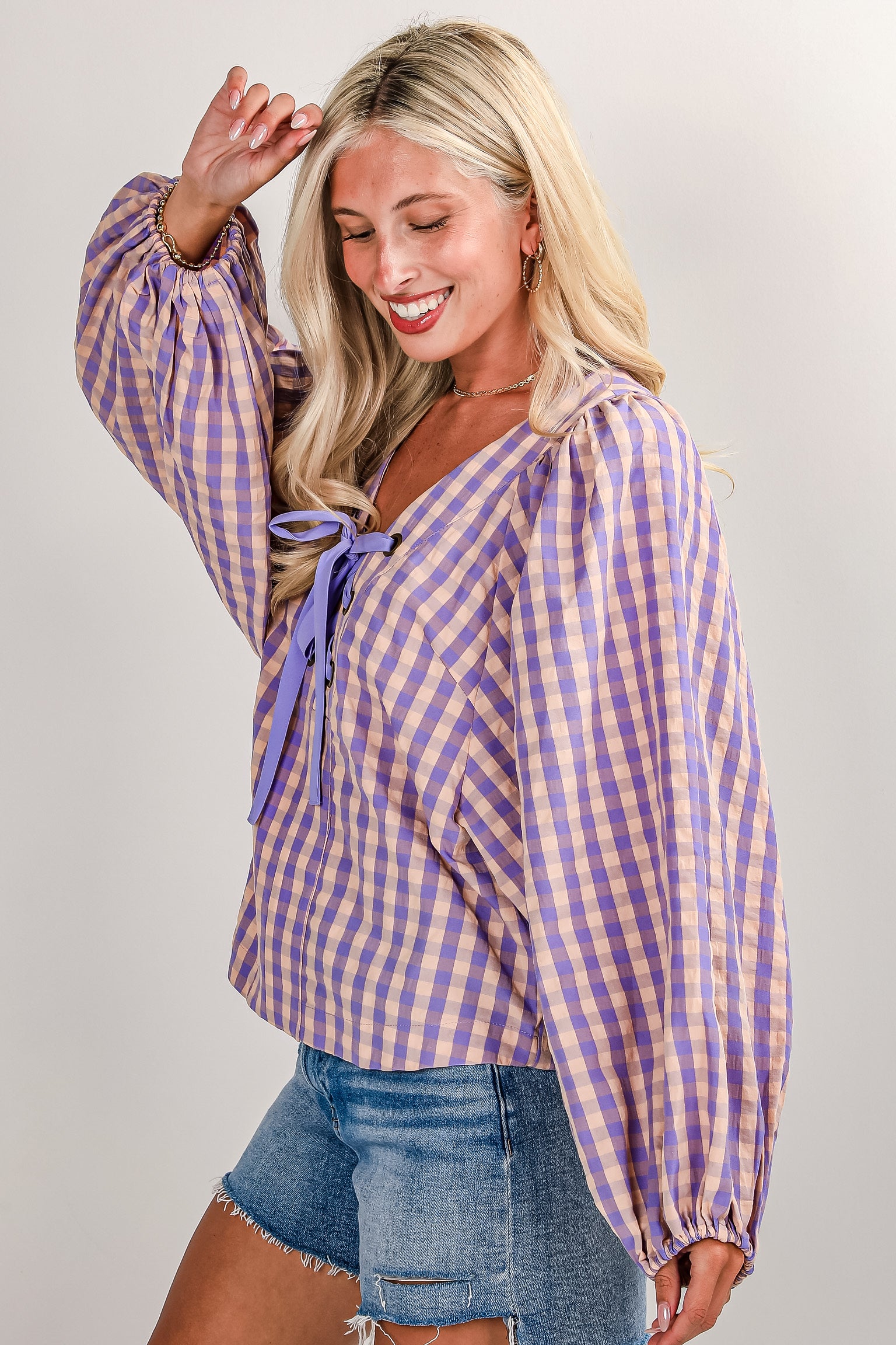 FINAL SALE - On My Heart Lavender Gingham Blouse