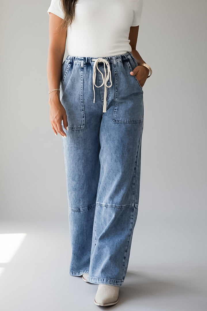 Murphy Wide Leg Drawstring Denim Pants | Trendy Women's Pants