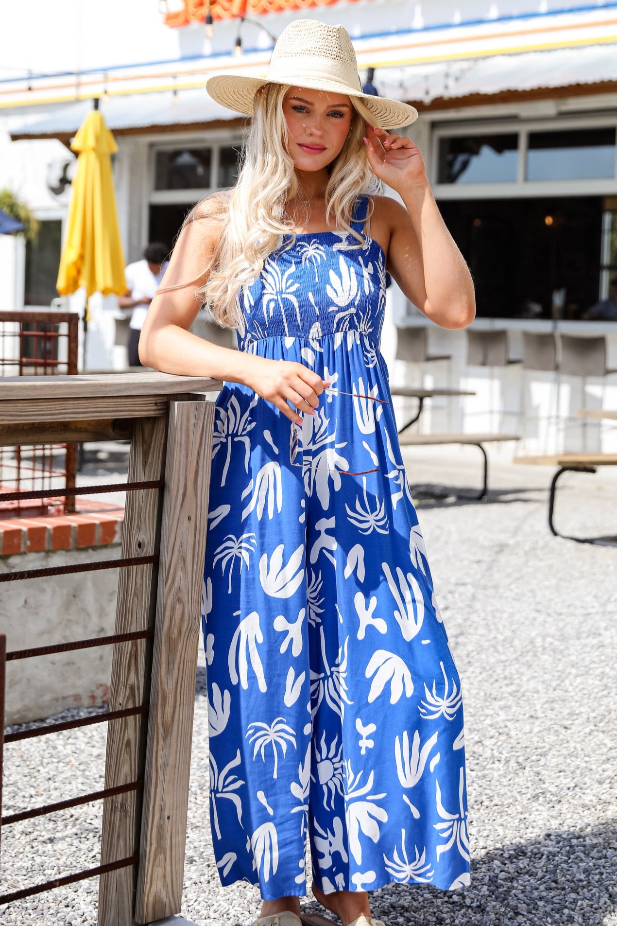 Just Imagine It Blue Smocked Jumpsuit