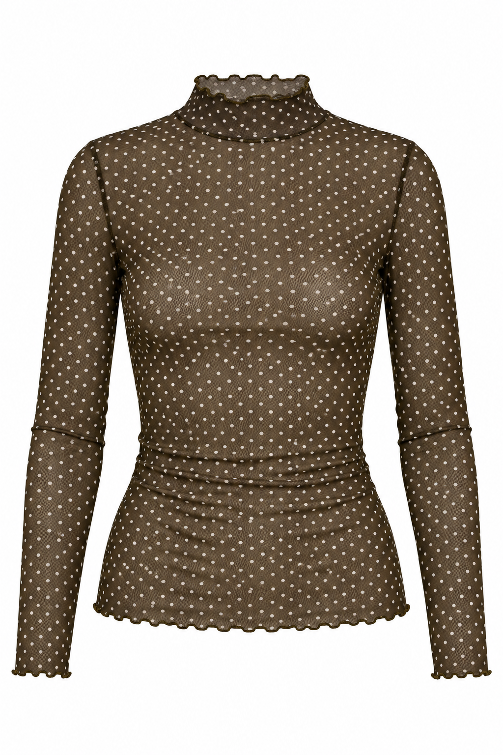Charmed By You Polka Dot Mock Neck Mesh Top