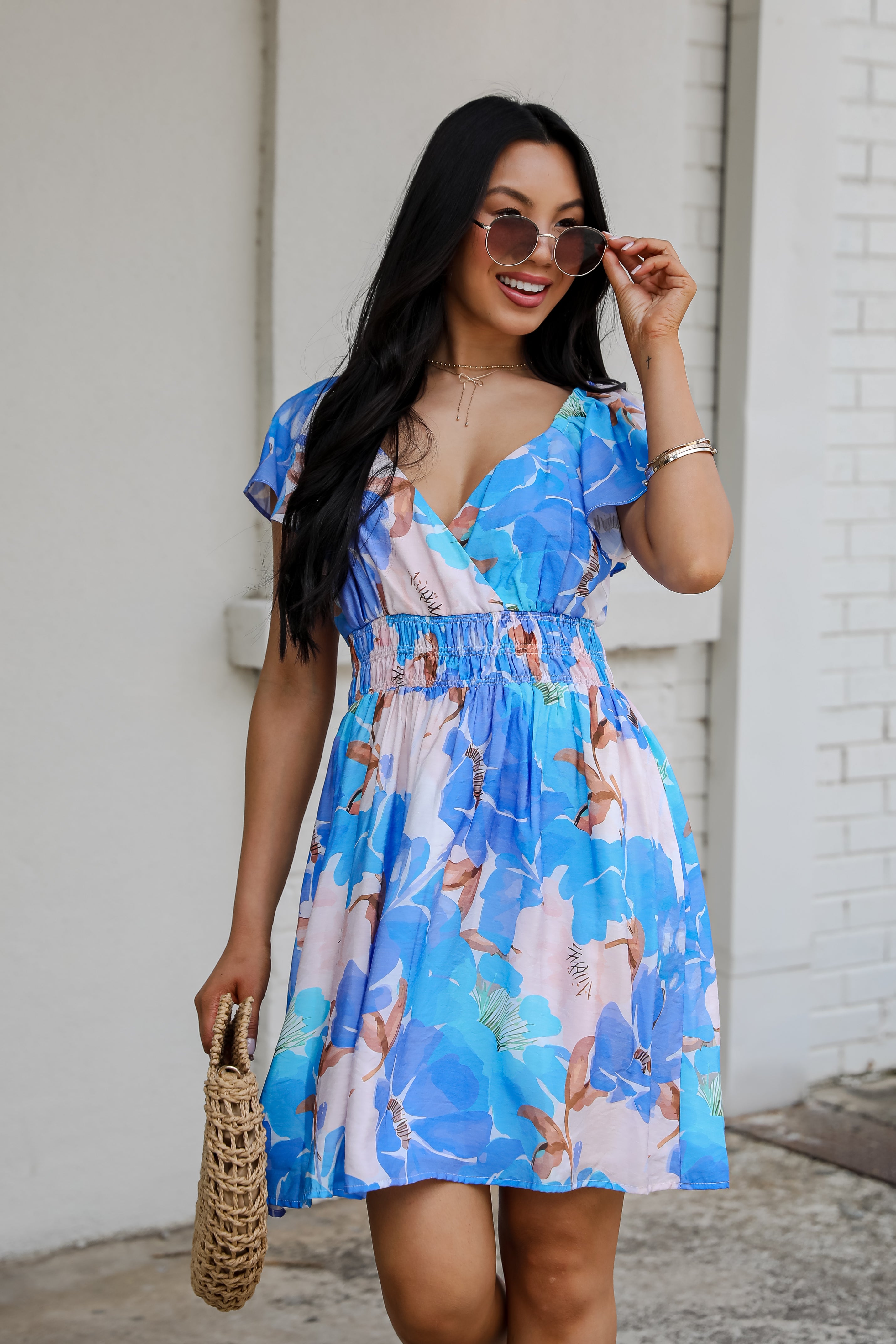 Boldly Blooming Blue Floral Mini Dress