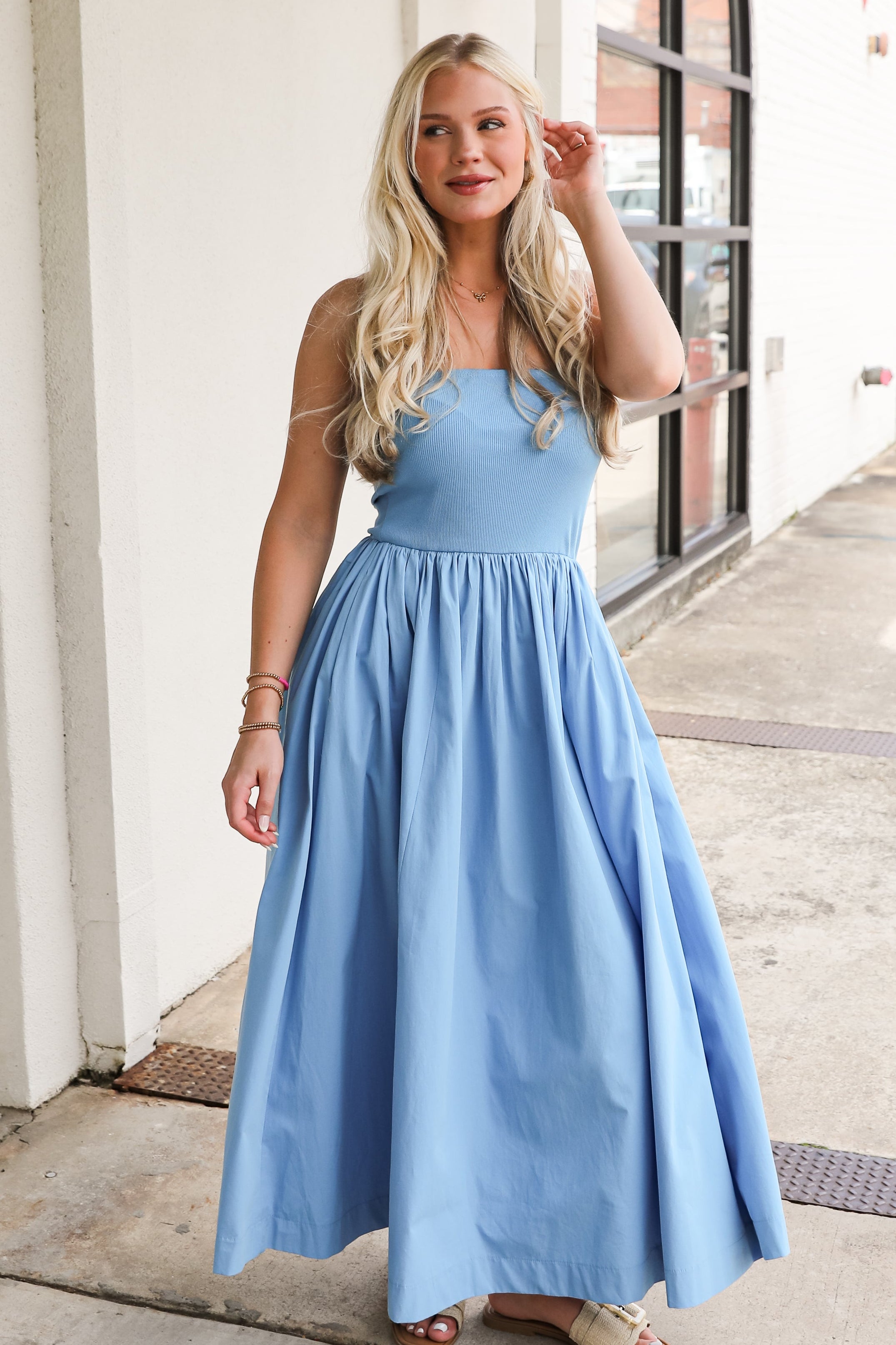 Looking Out For You Strapless Contrast Maxi Dress