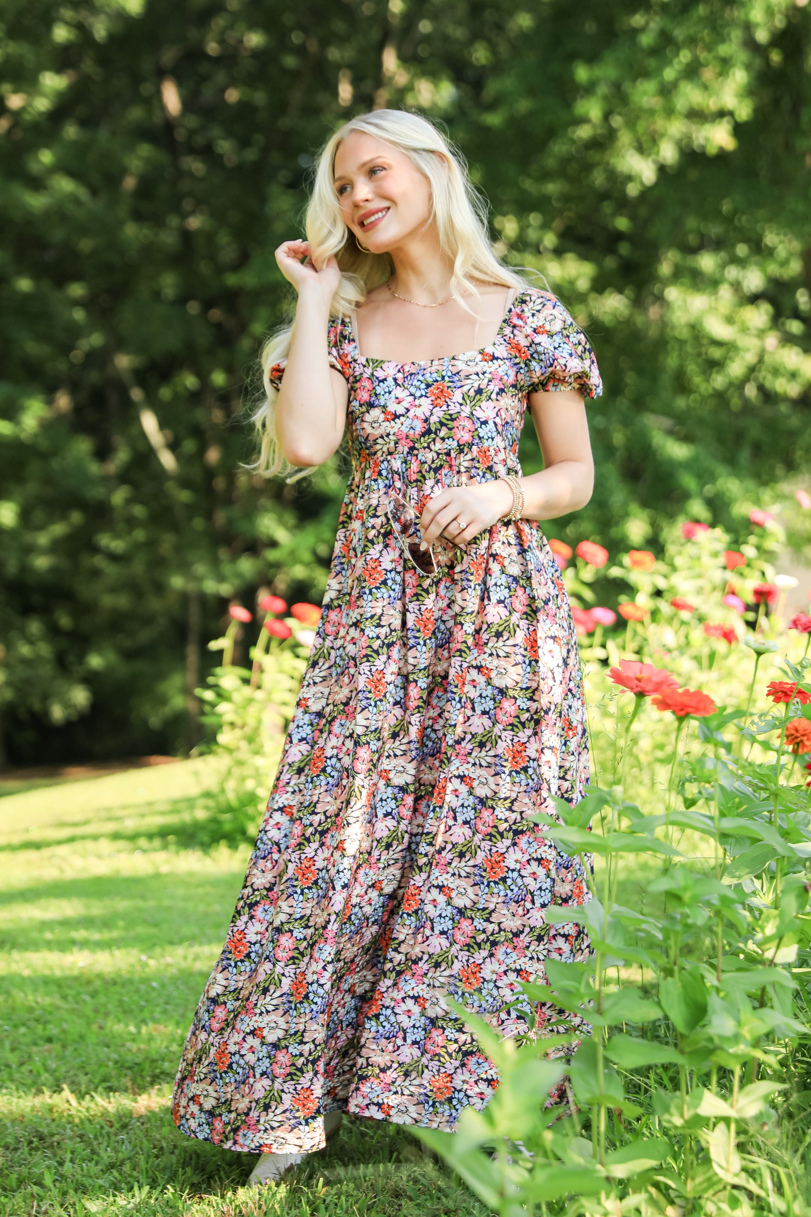 Graceful Perfection Navy Floral Maxi Dress