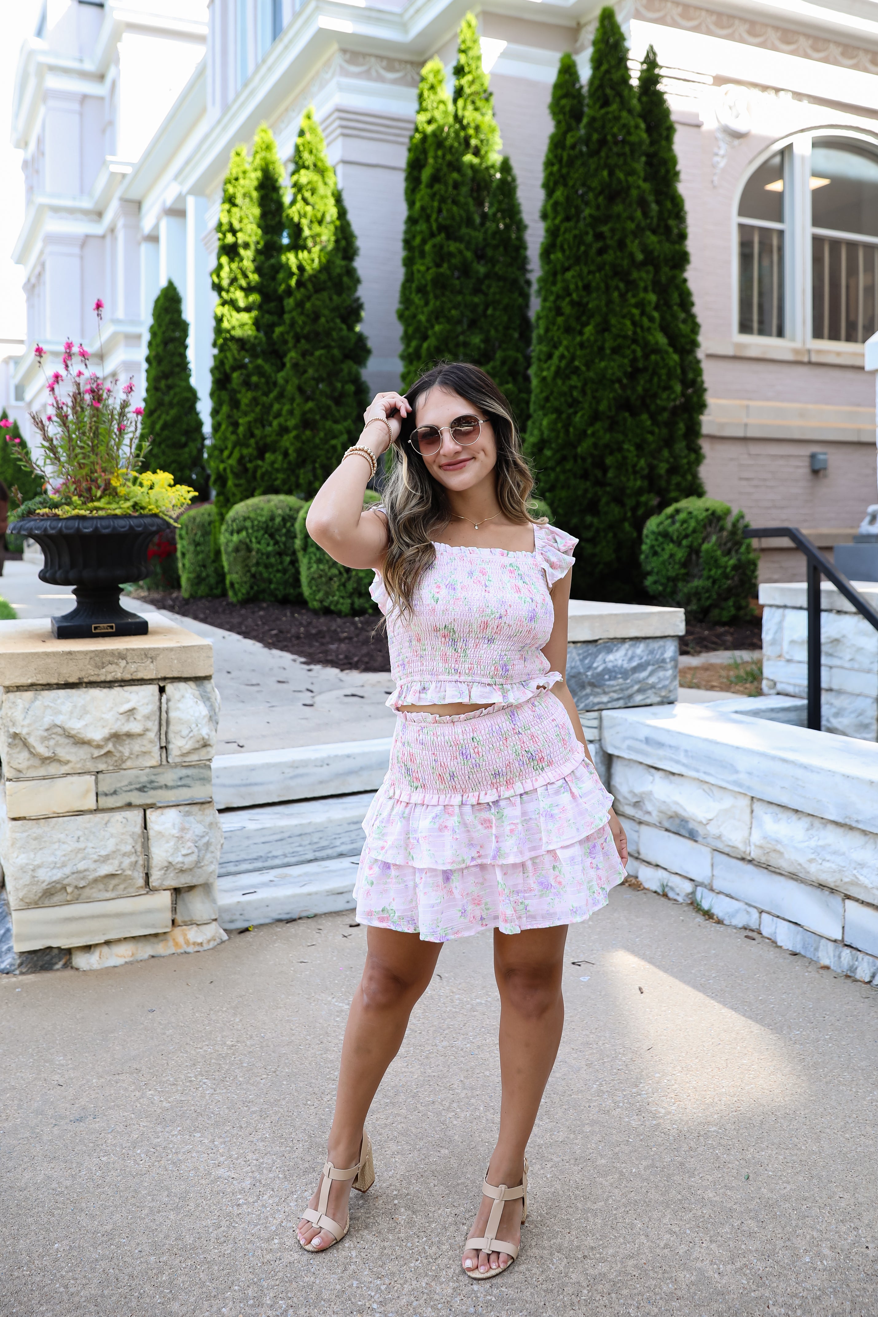 Feeling Connected Pink Floral Tiered Mini Skirt