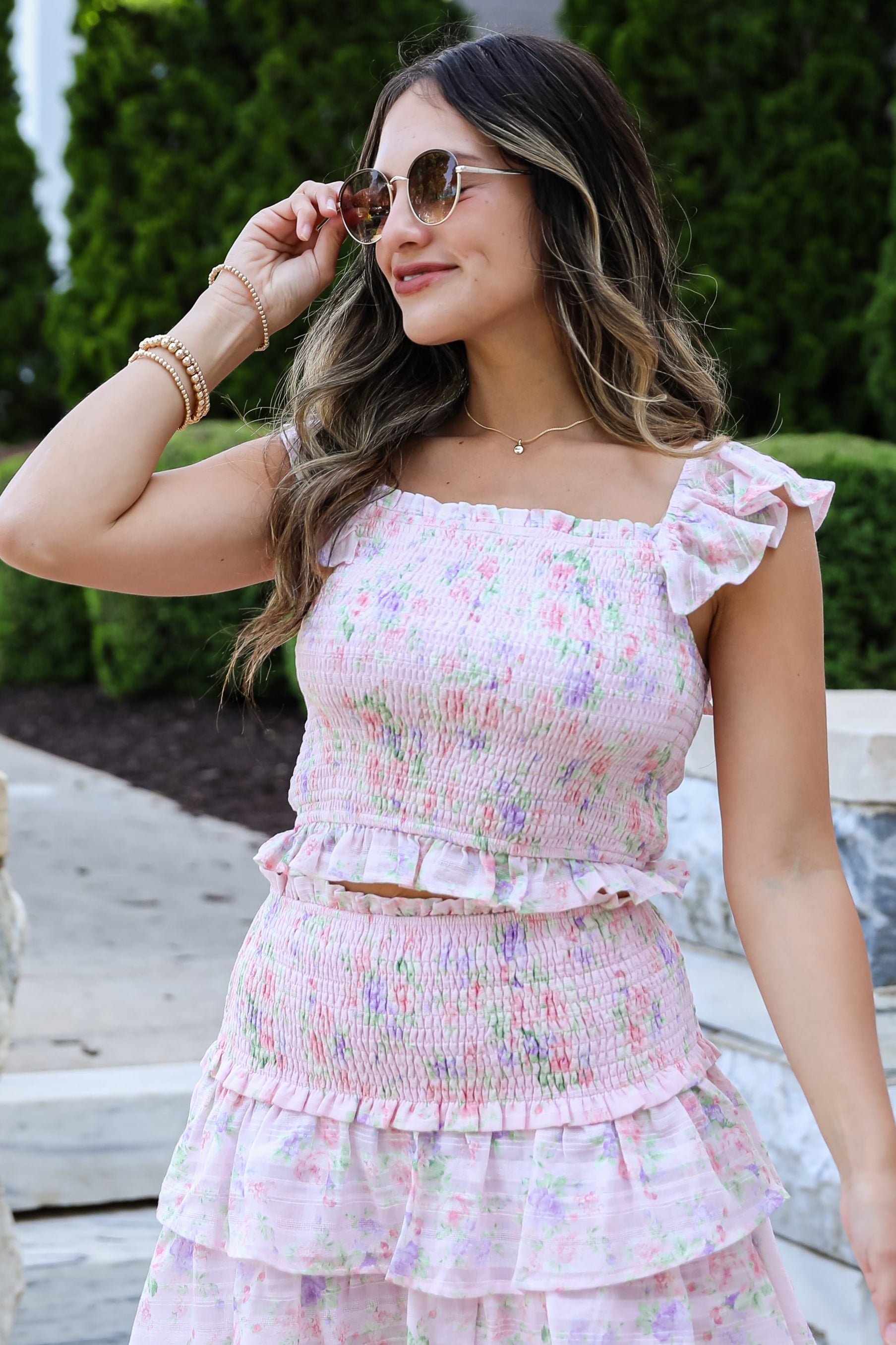 Feeling Connected Pink Floral Smocked Top