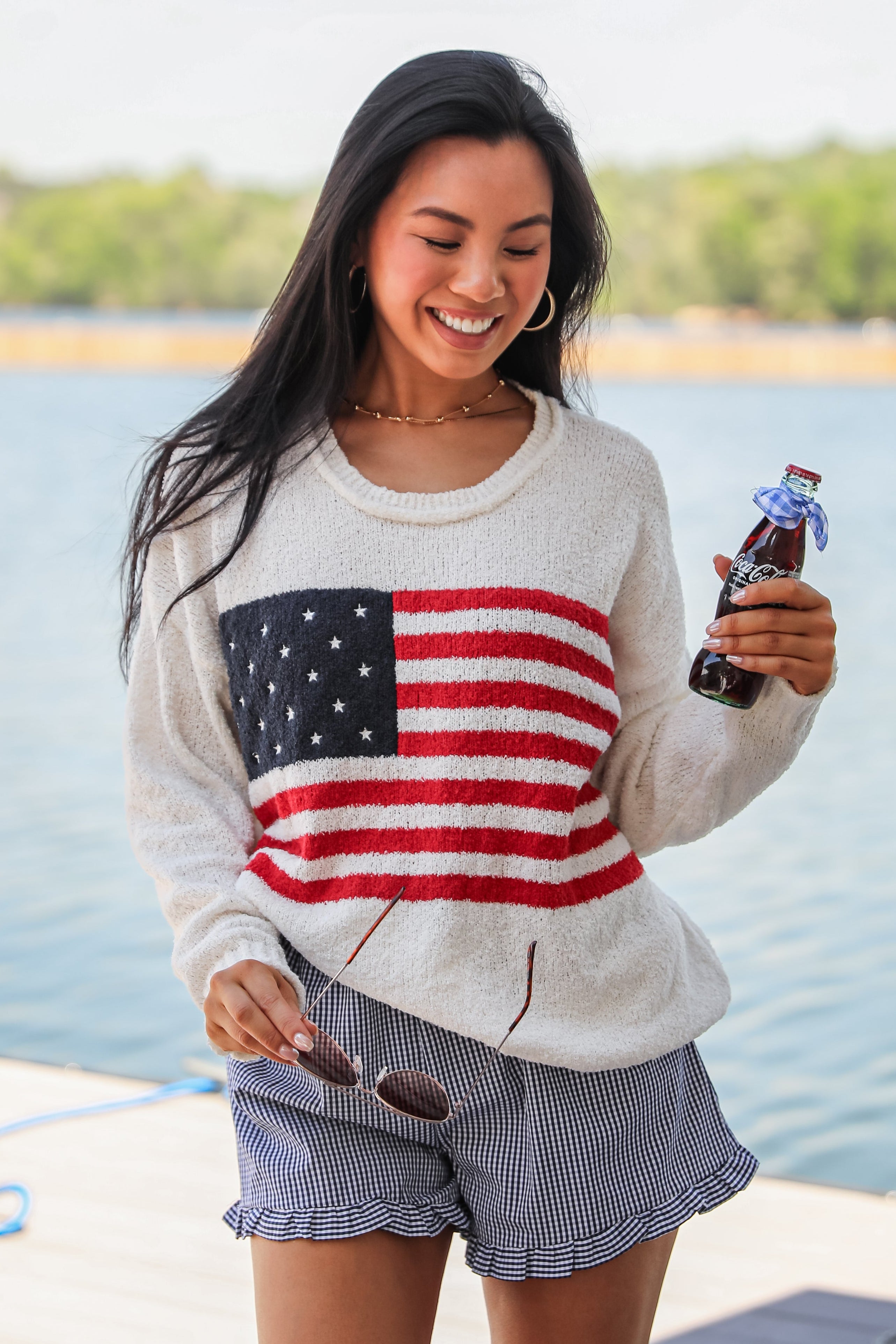 Ivory American Flag Lightweight Knit Top
