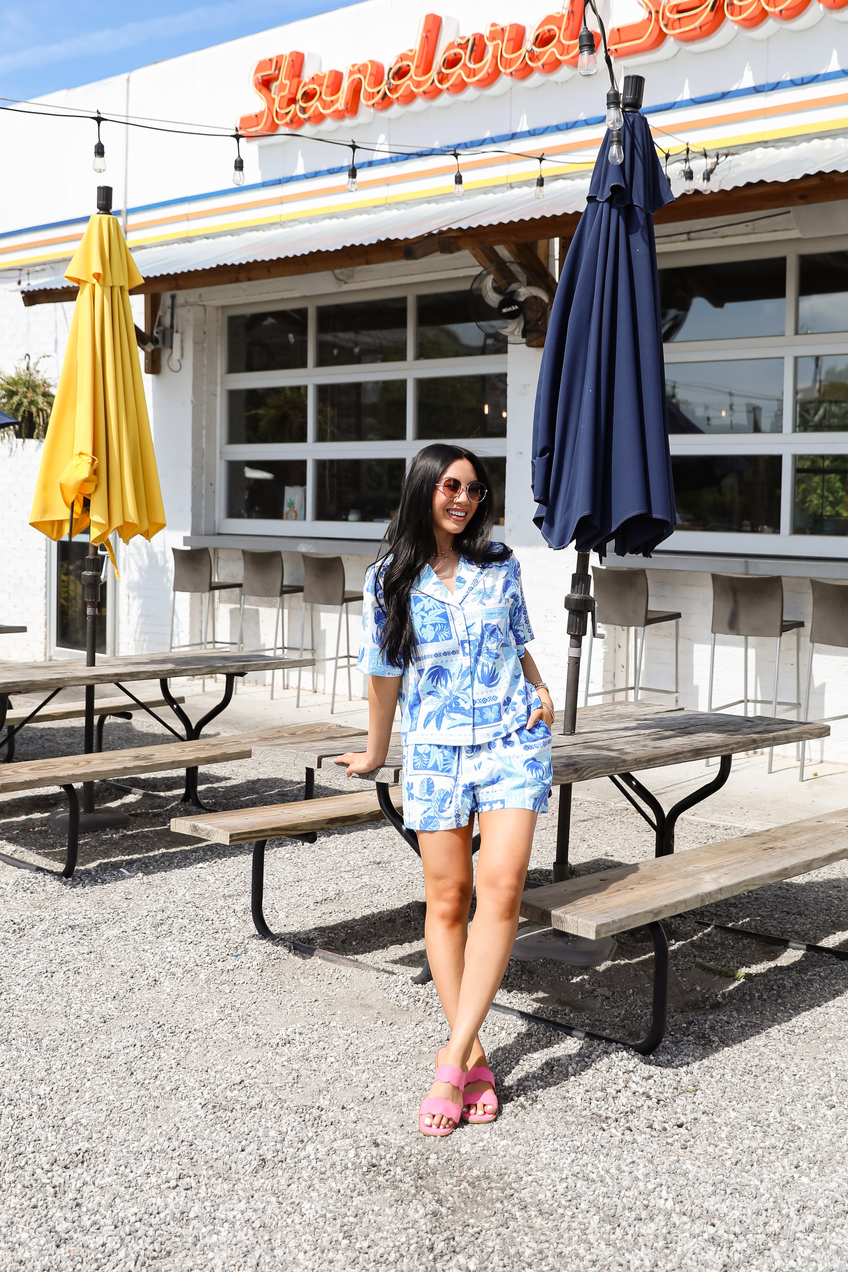 In The Sun Blue Tropical Print Blouse