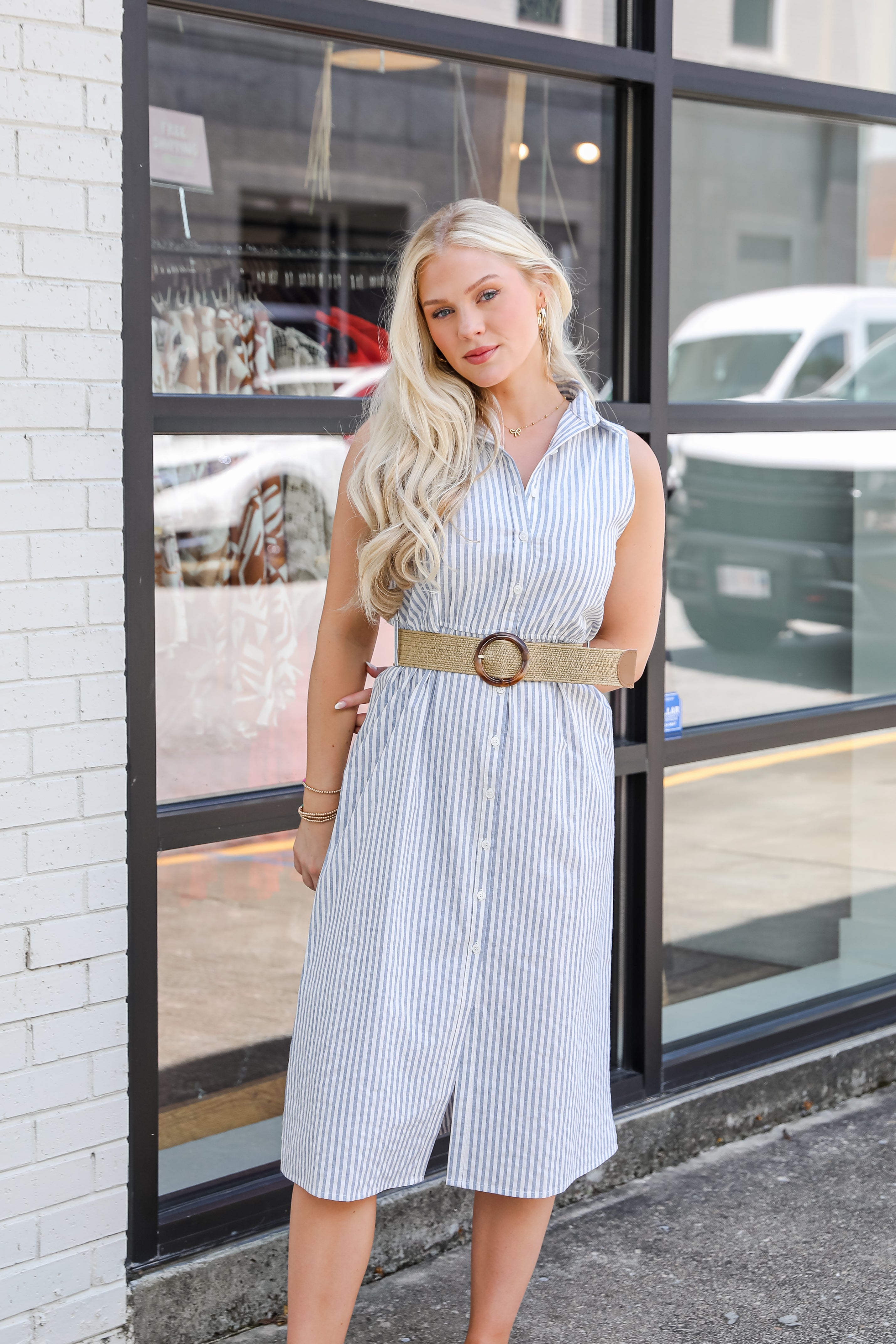 As It Is Blue Striped Midi Dress