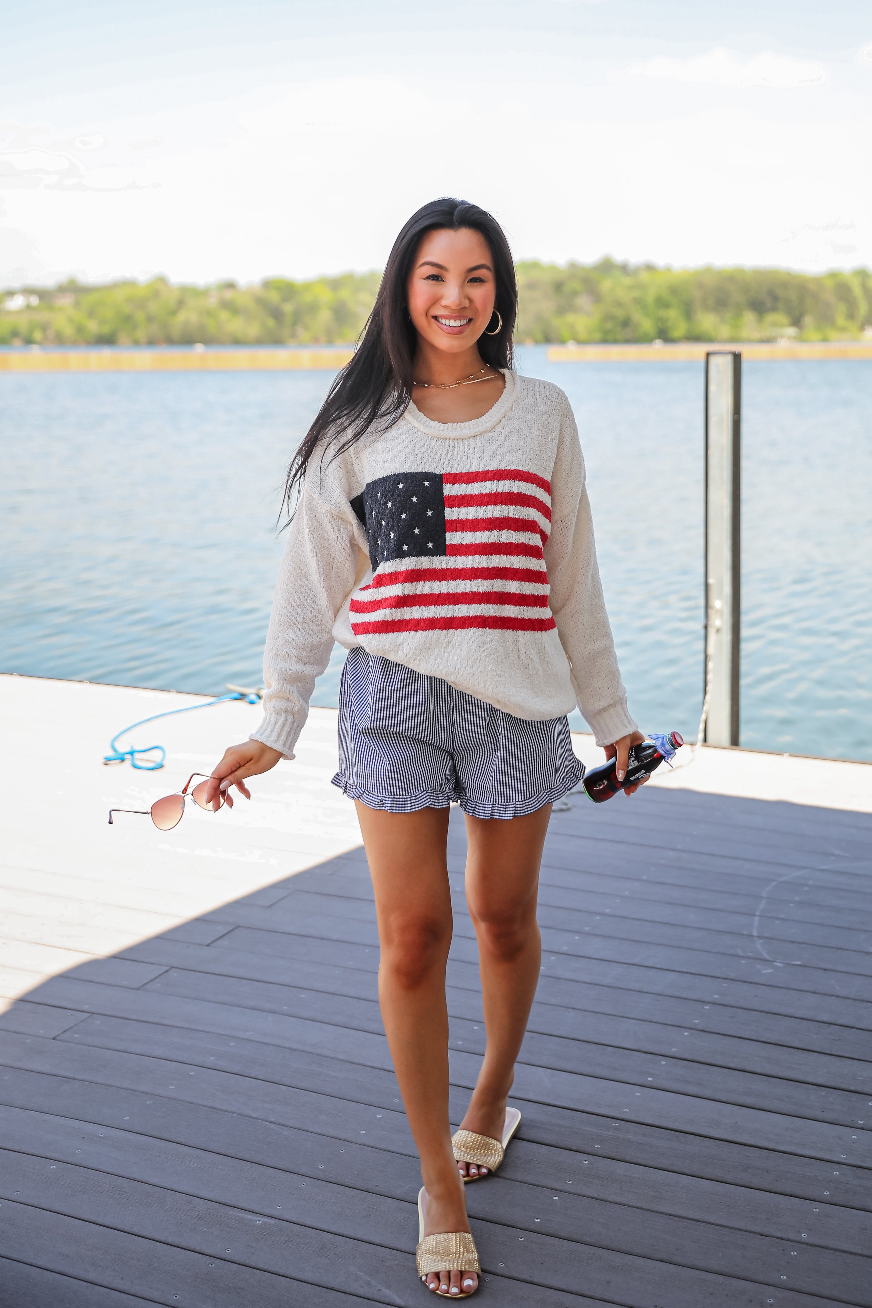 Ivory American Flag Lightweight Knit Top