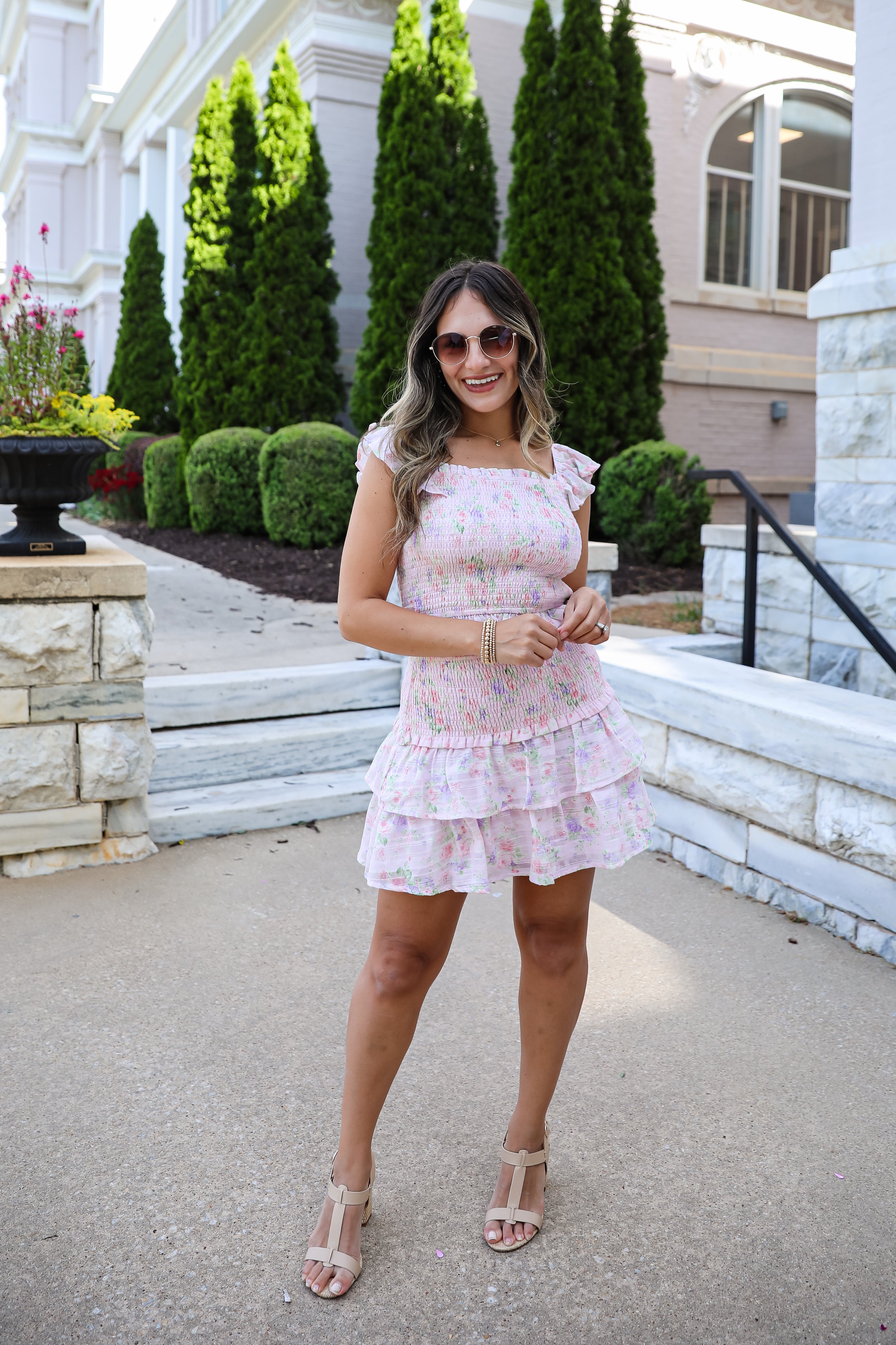 Feeling Connected Pink Floral Tiered Mini Skirt