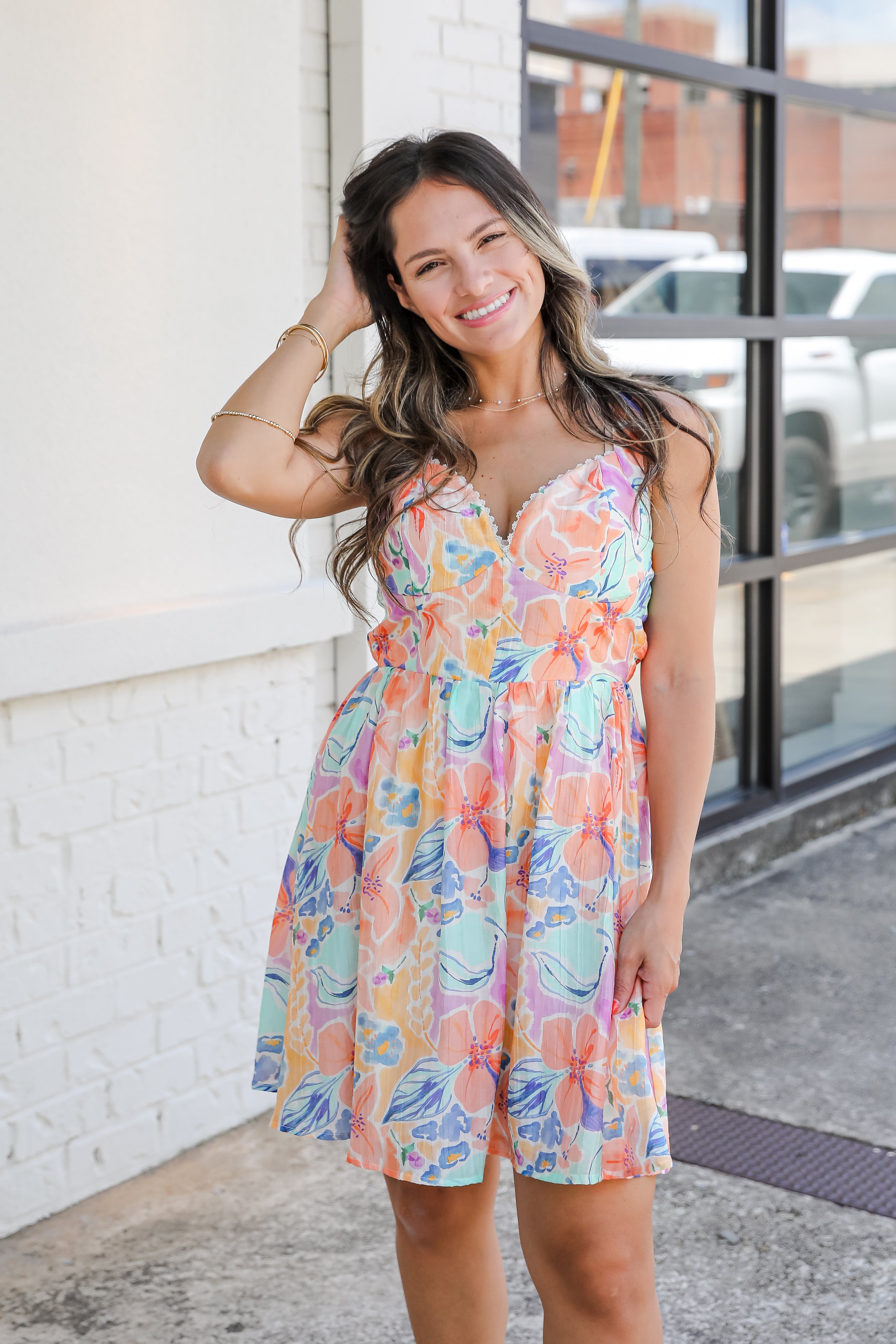 Tell A Story Coral Floral Mini Dress