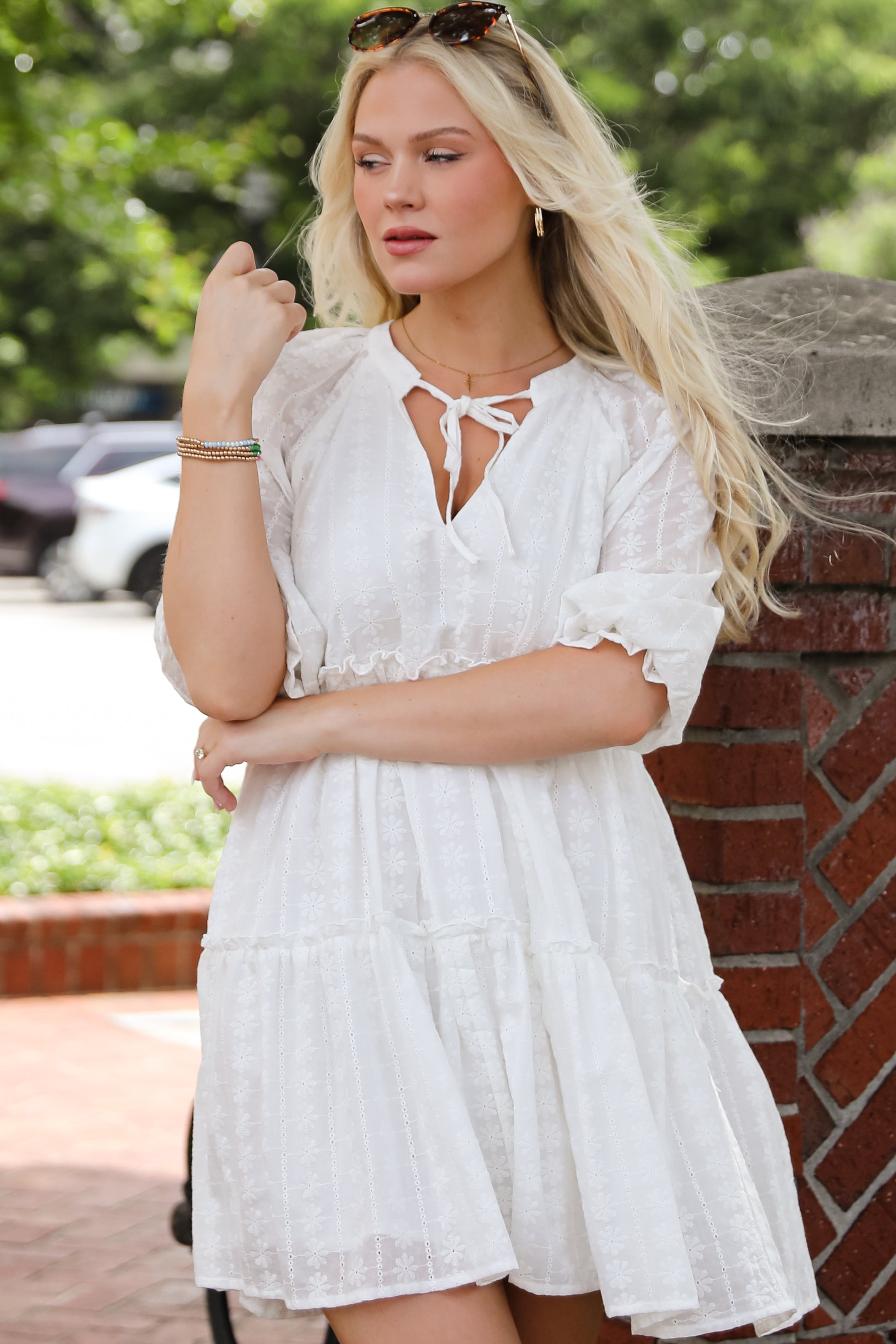 Reason To Love White Eyelet Tiered Mini Dress