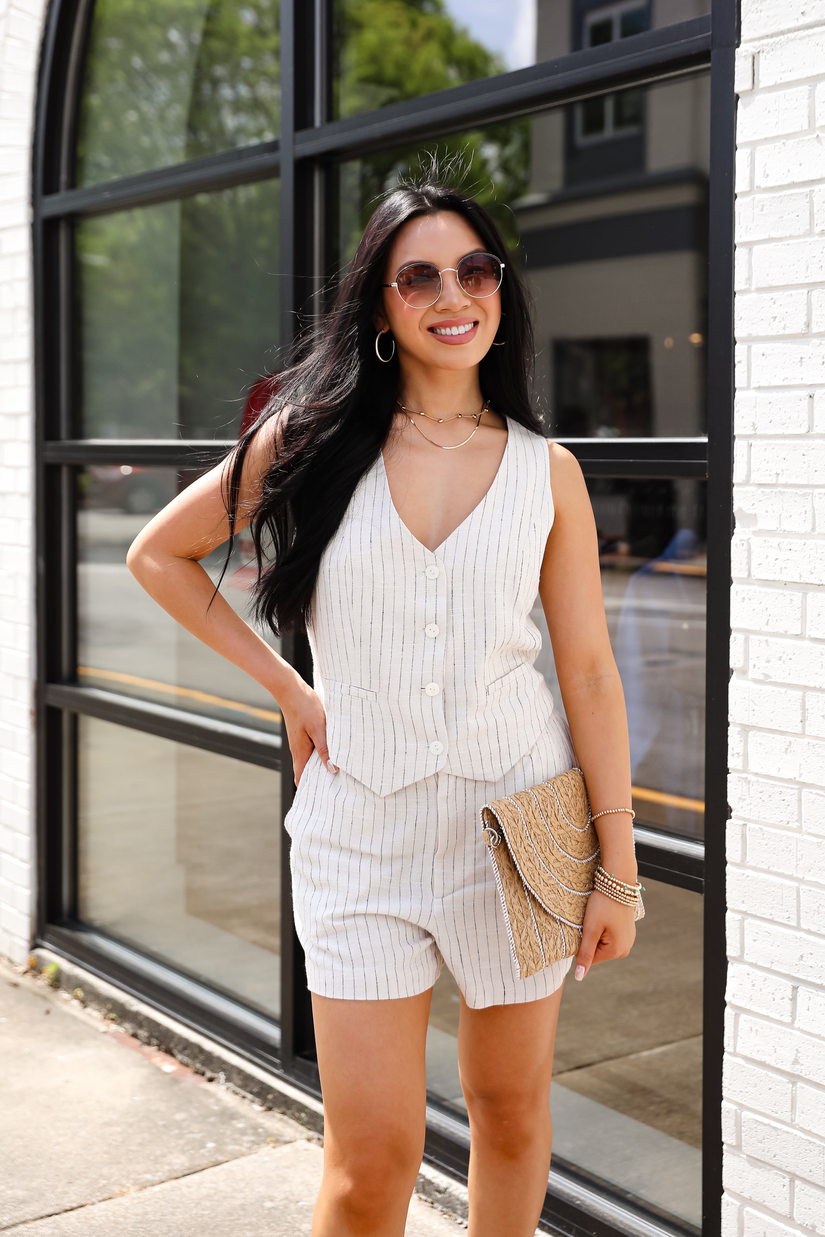 All For It Natural Striped Shorts