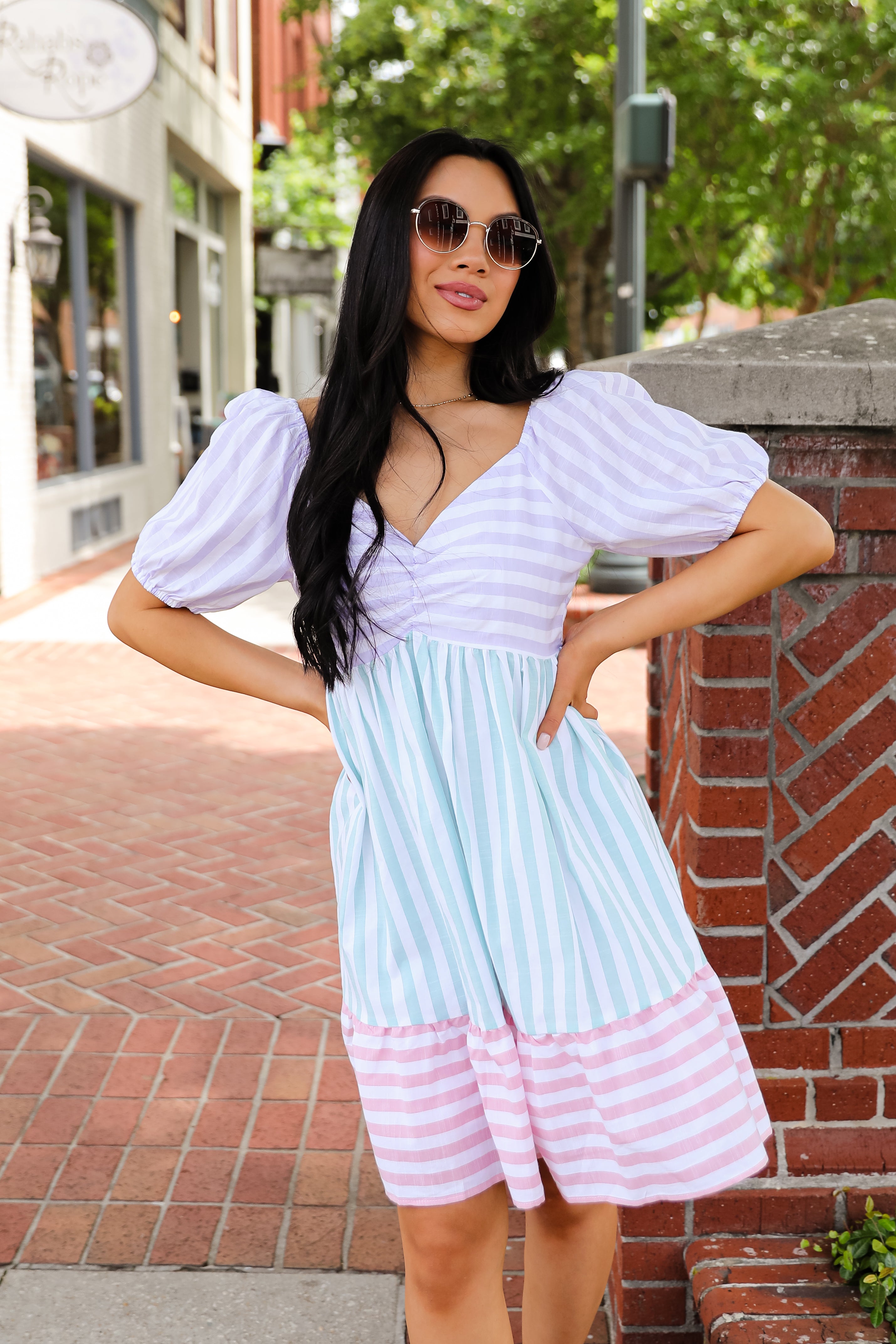 Just Lovely Multi Striped Color Block Babydoll Mini Dress