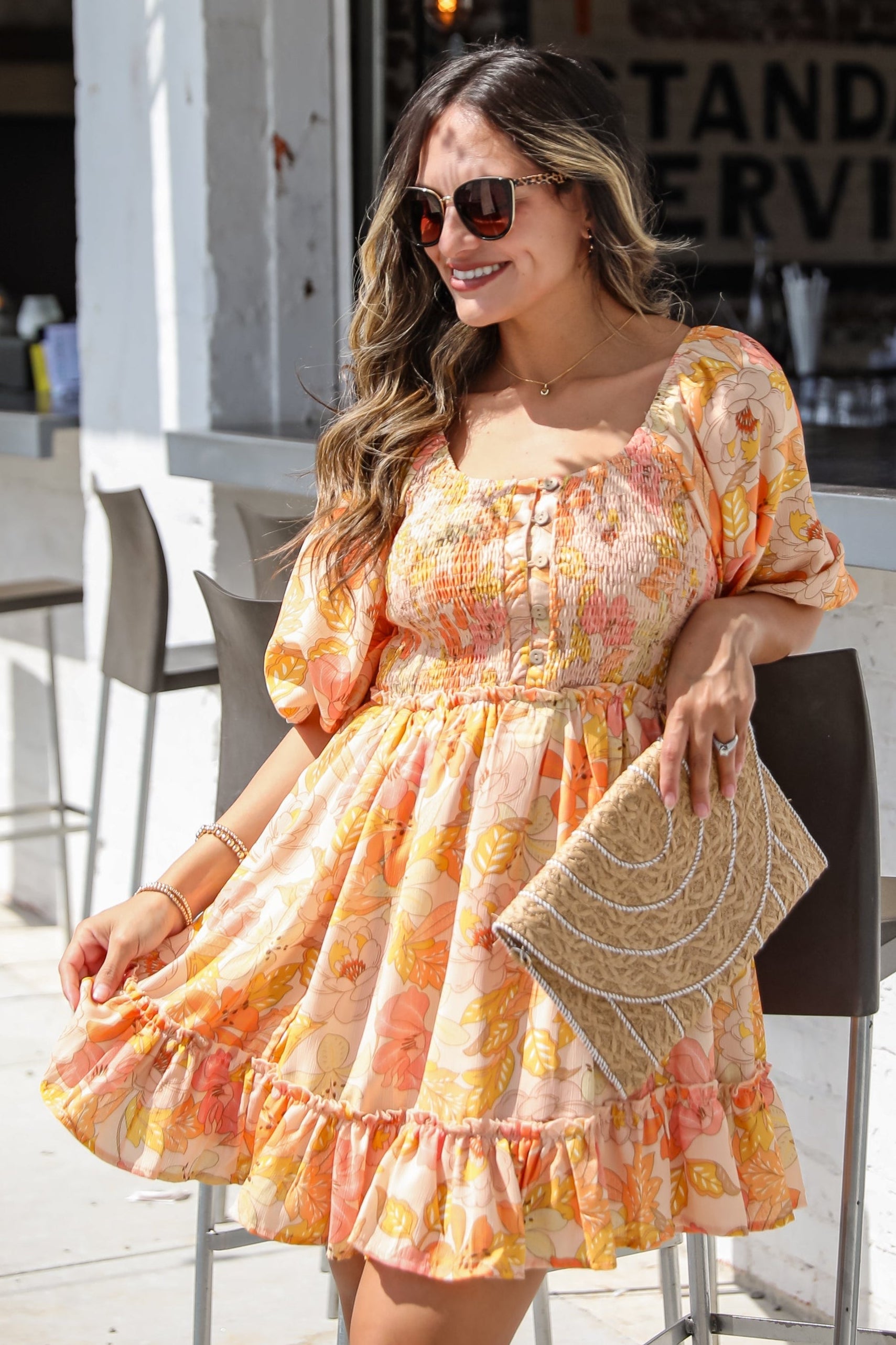 Live Life In Full Bloom Orange Floral Mini Dress
