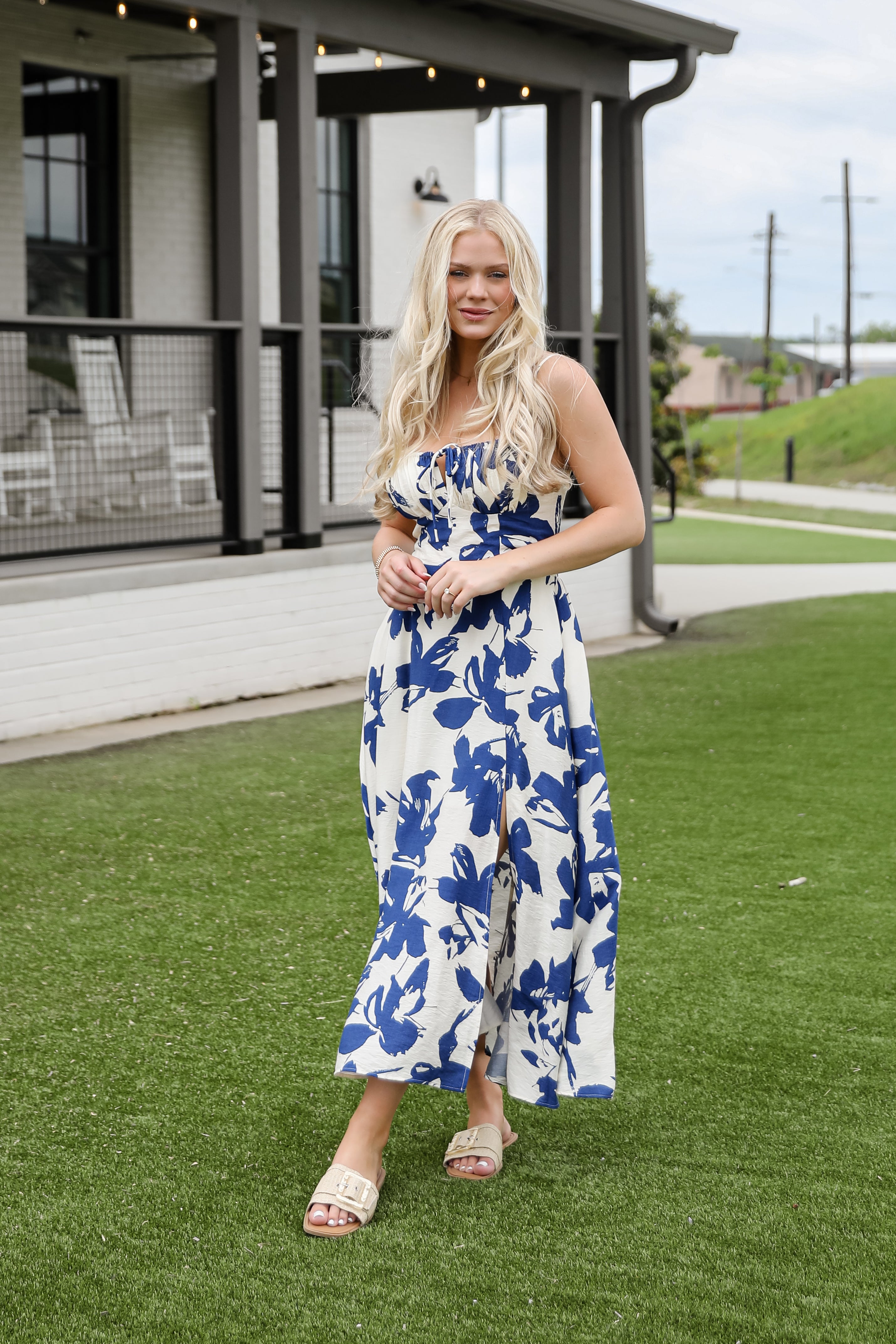 Soak Up The Sun Blue Floral Midi Dress