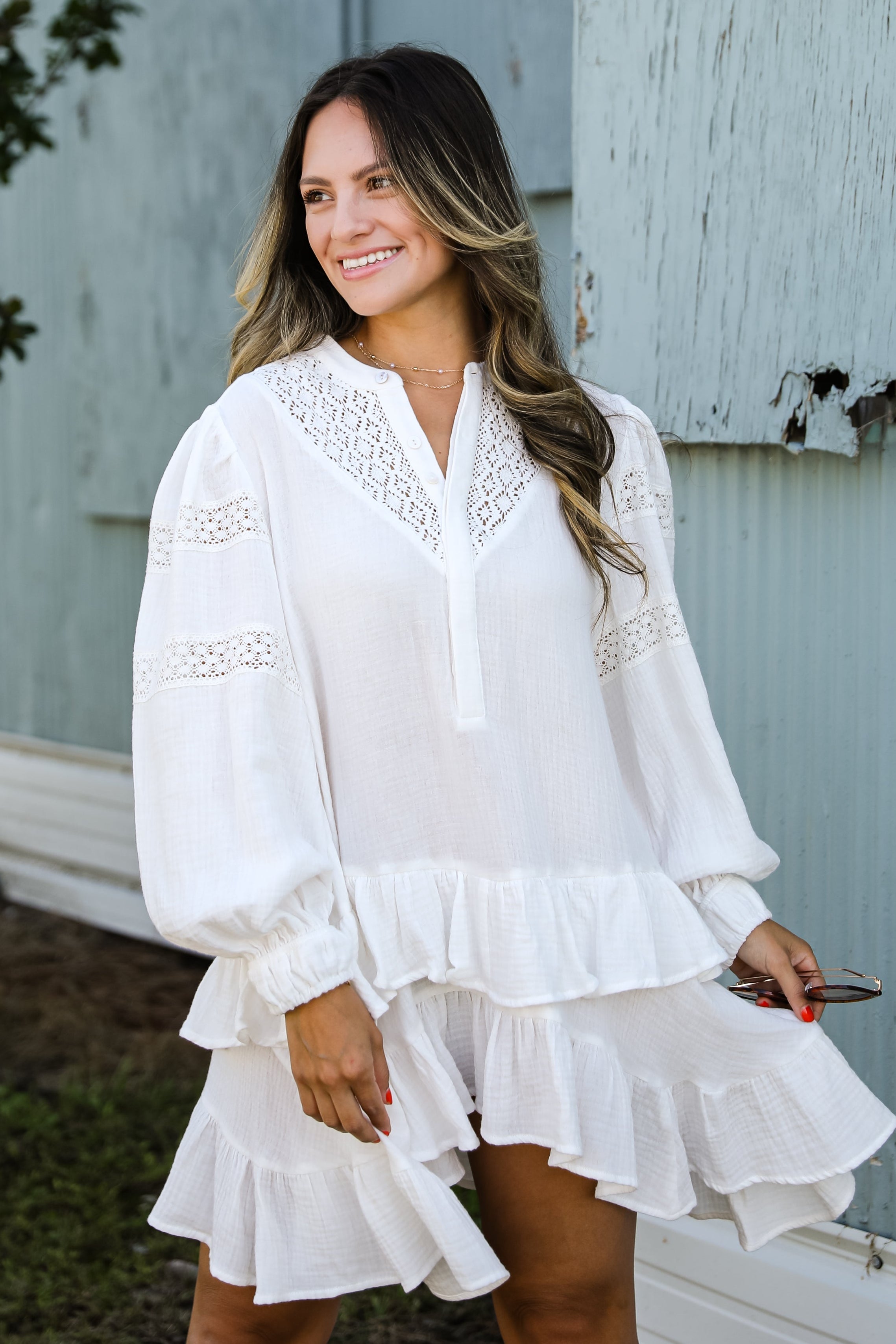 Boho Off White Linen Ruffle Mini Dress White Dresses Dress Up