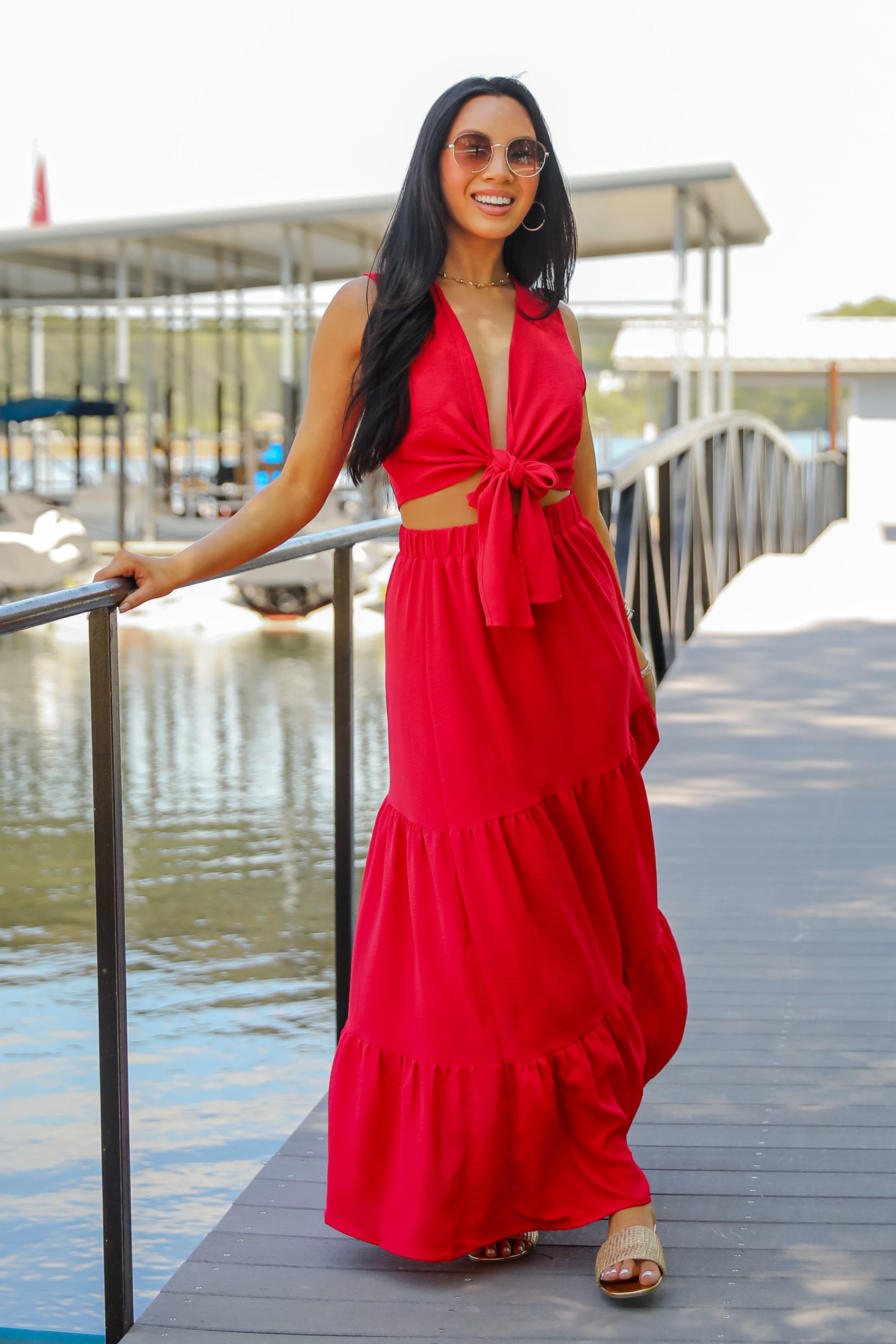 Wave Of Liberty Red Tiered Maxi Skirt