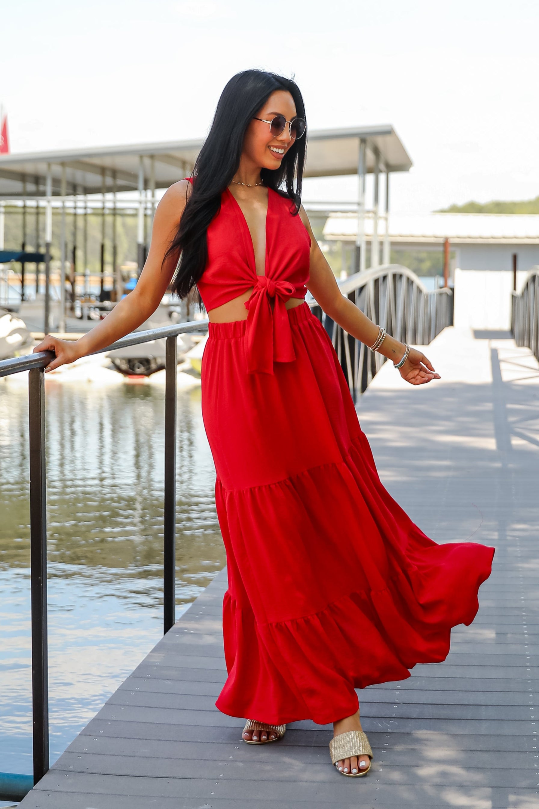 Wave Of Liberty Red Tie-Front Tank