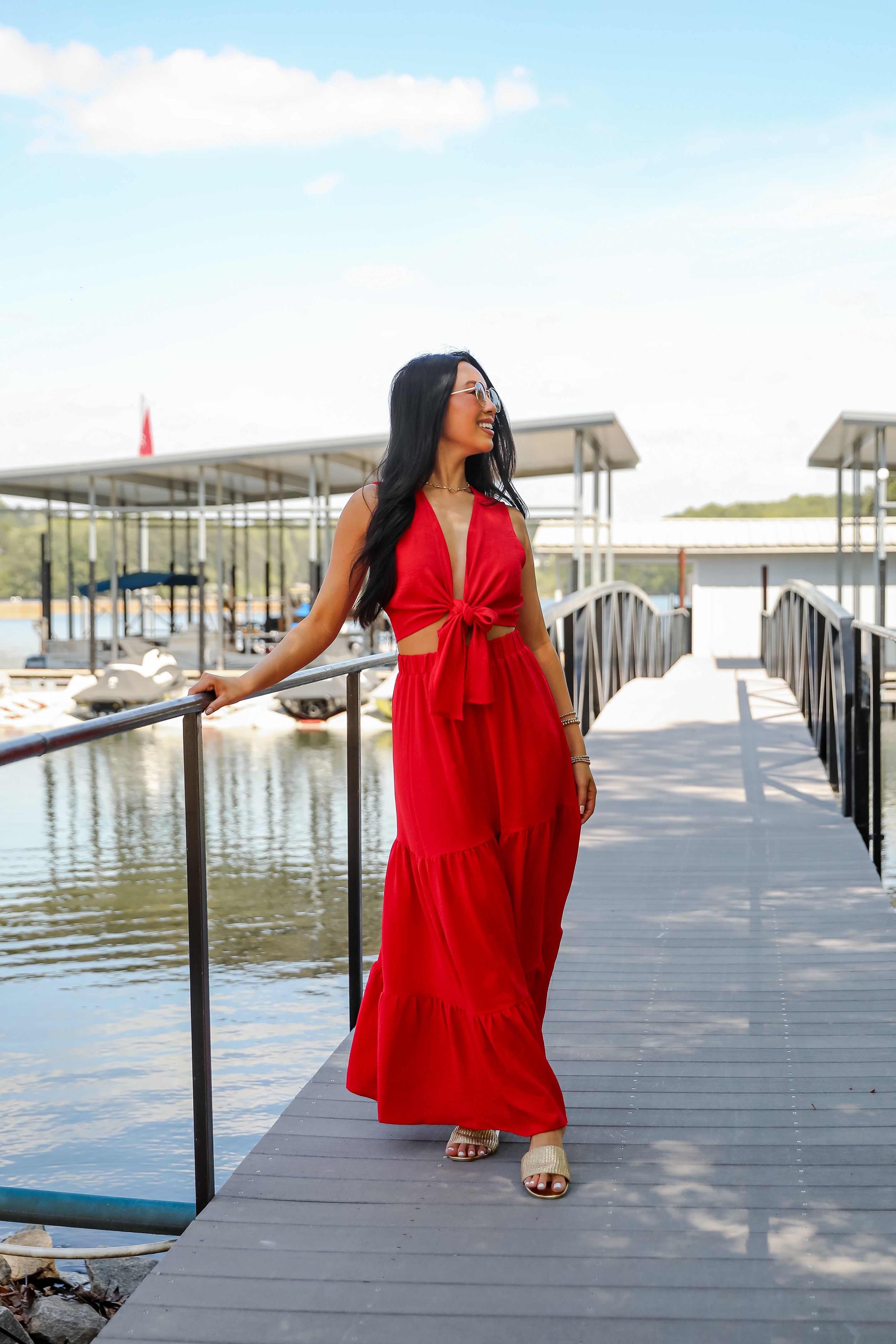 Wave Of Liberty Red Tie-Front Tank