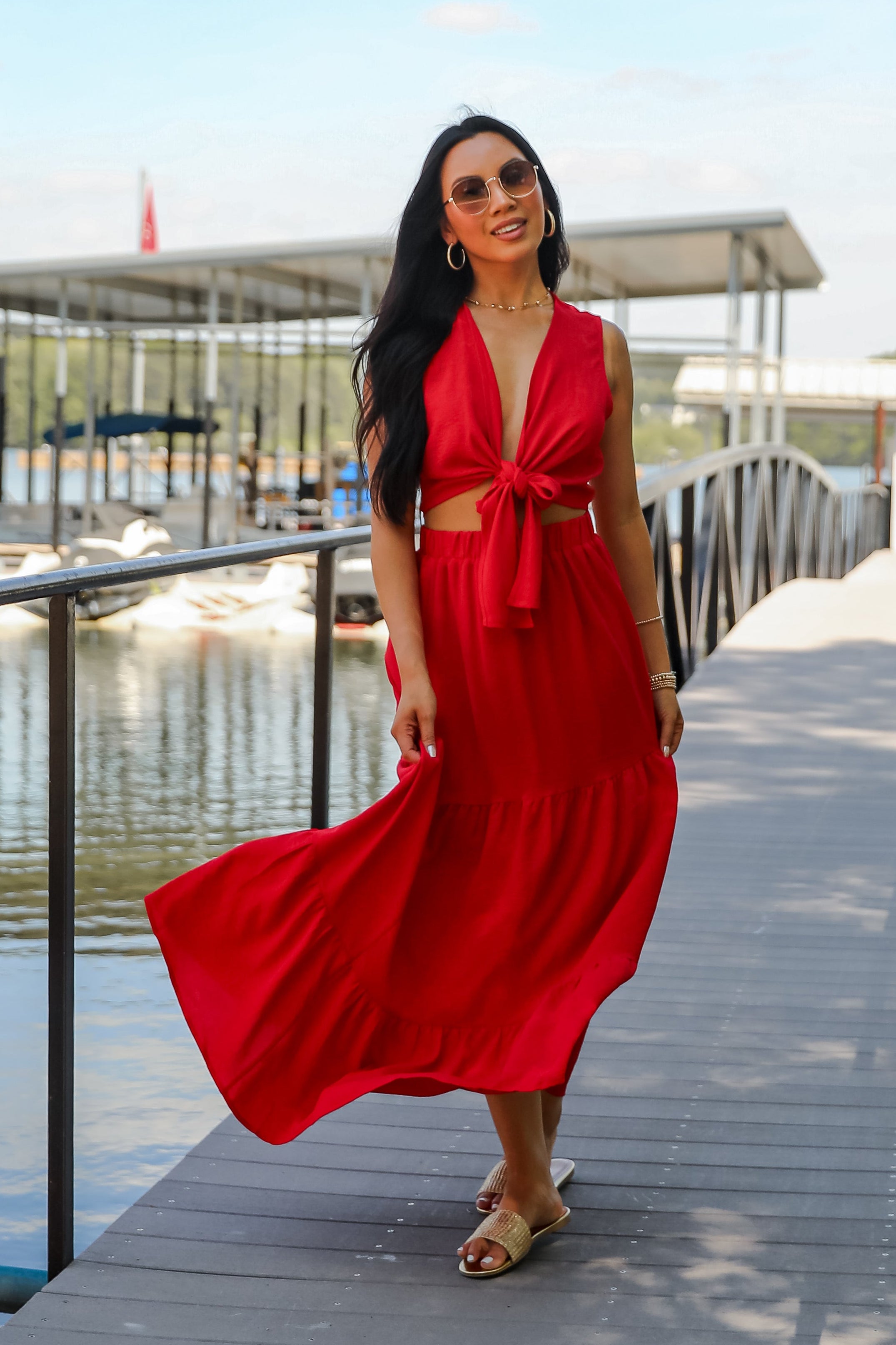 Wave Of Liberty Red Tiered Maxi Skirt