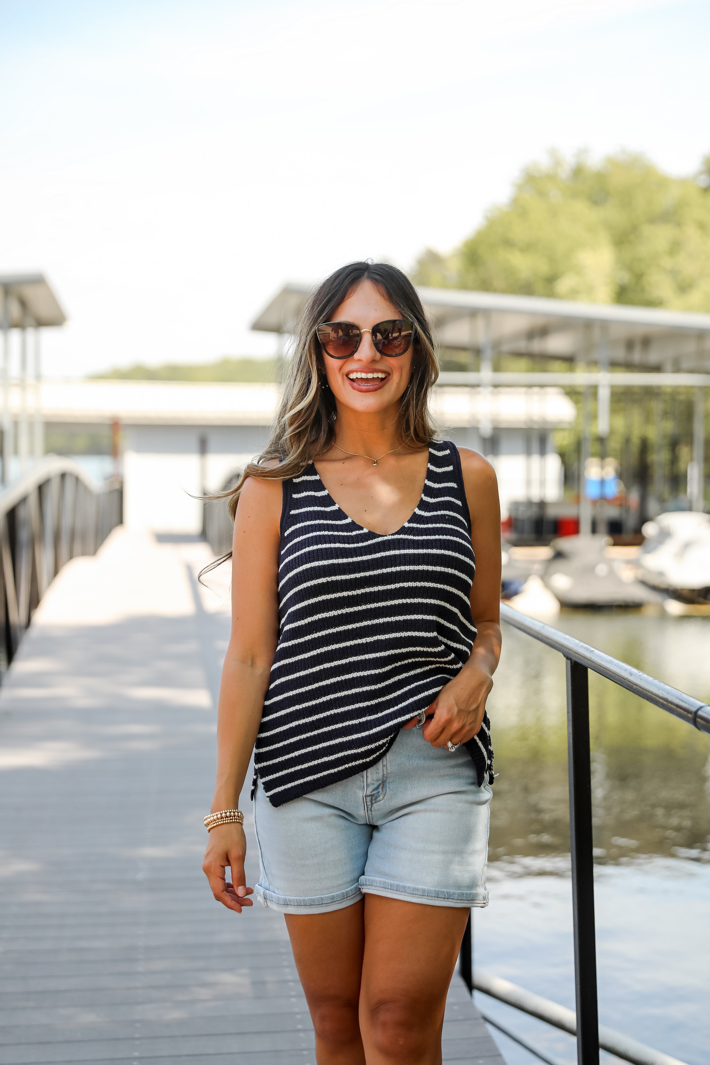 Feels Like Freedom Navy Striped Knit Tank