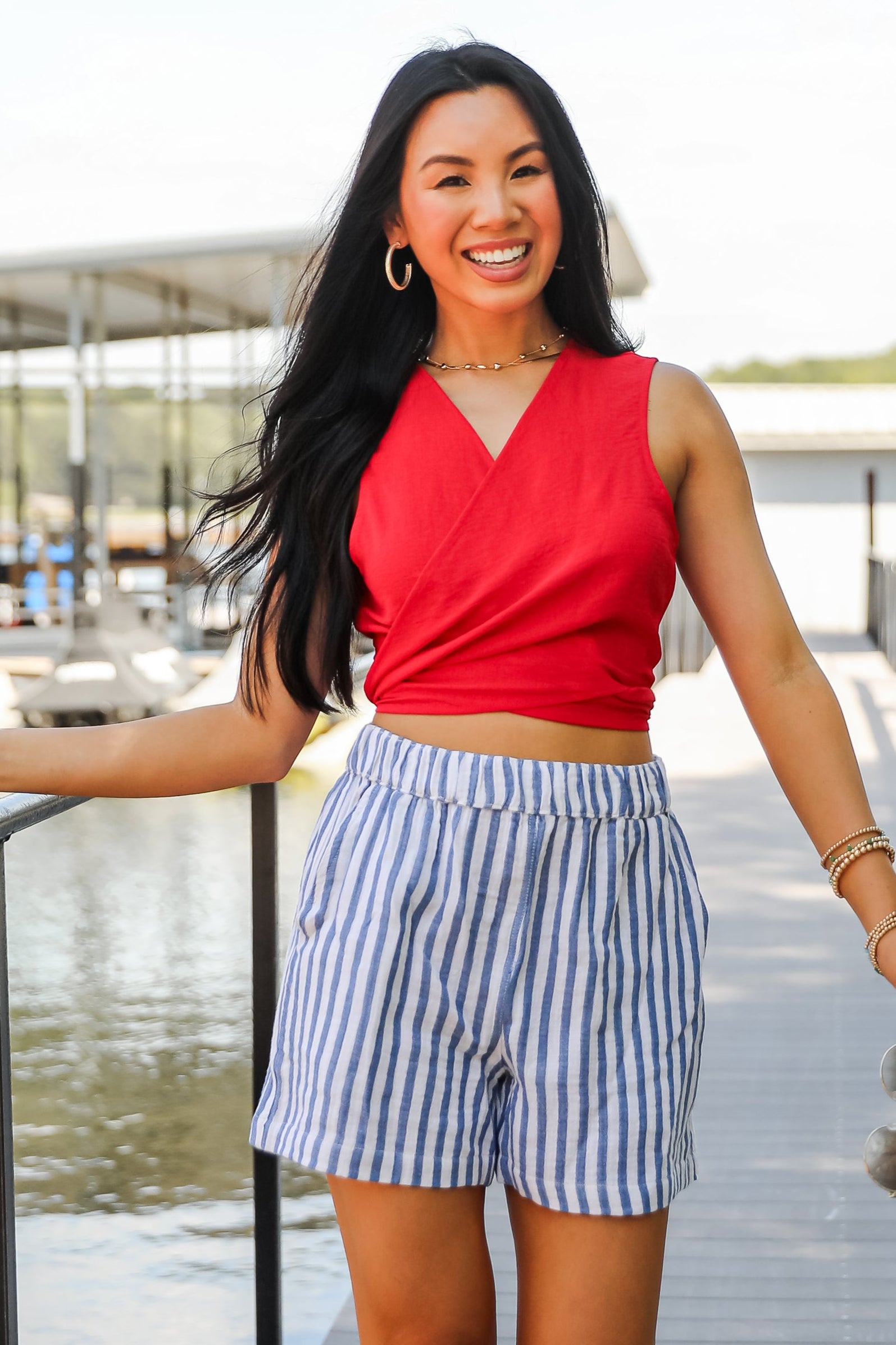 All American Denim Striped Linen Shorts