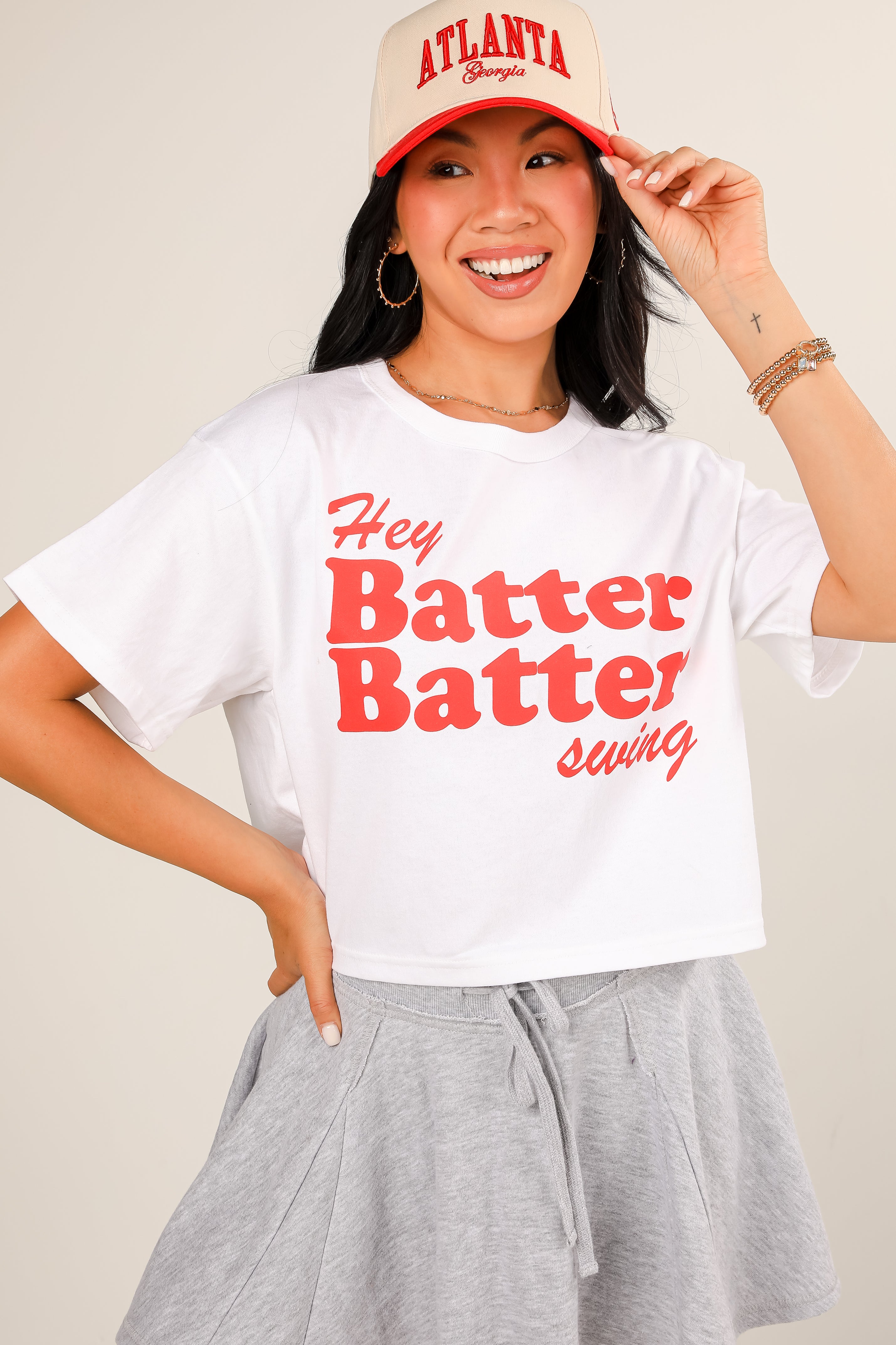 White Hey Batter Batter Swing Cropped Tee