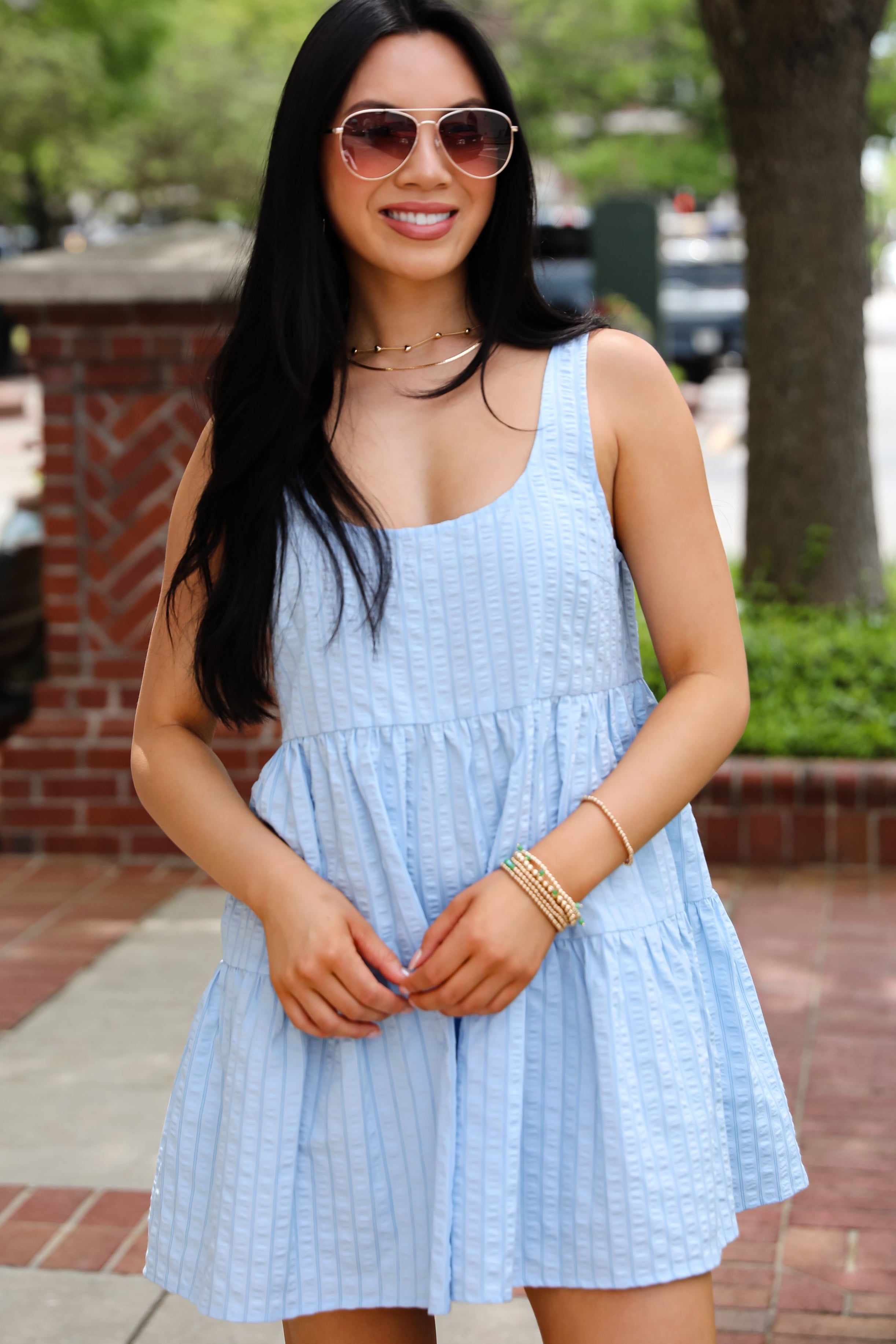 Inspiring Love Light Blue Striped Romper