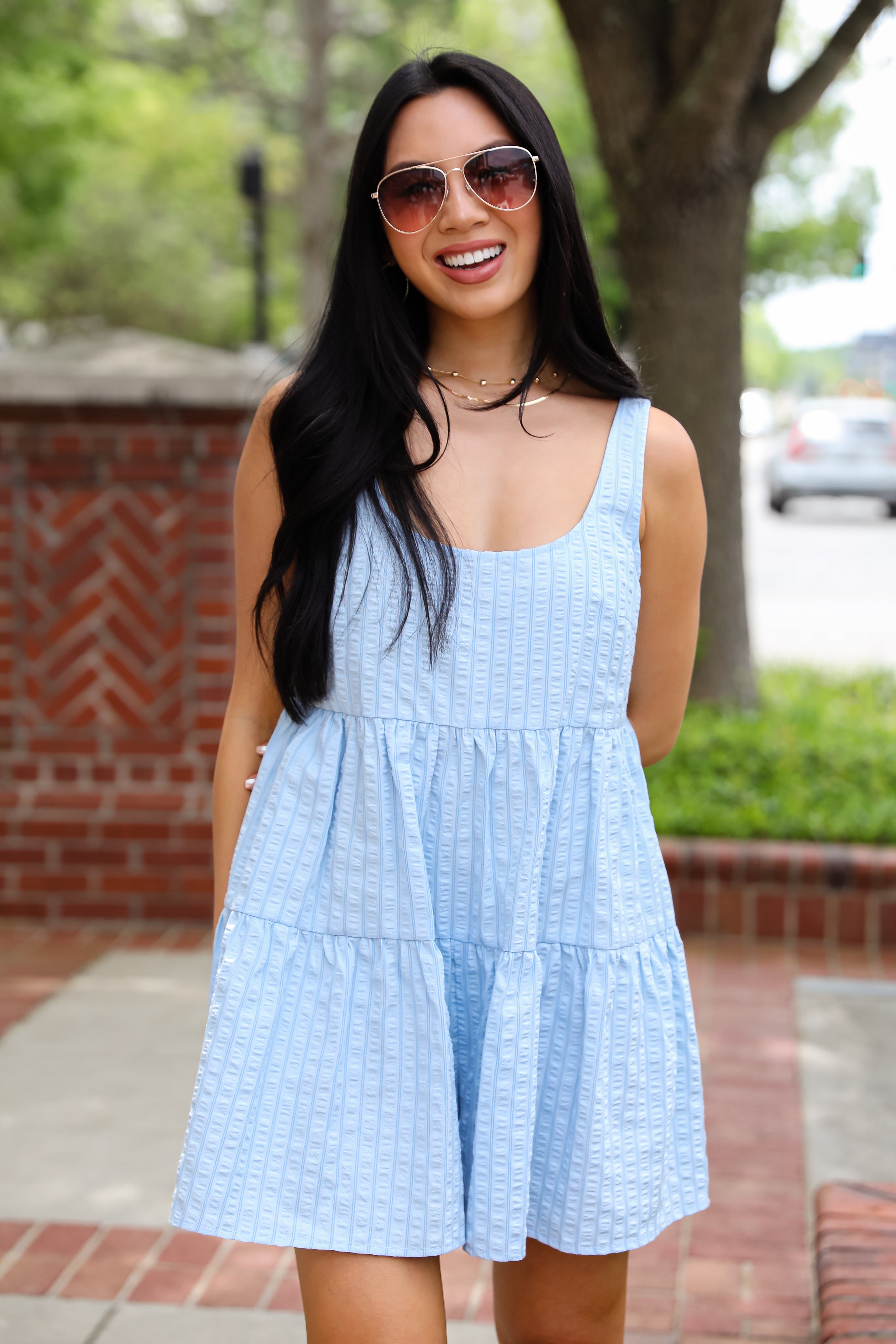 Inspiring Love Light Blue Striped Romper