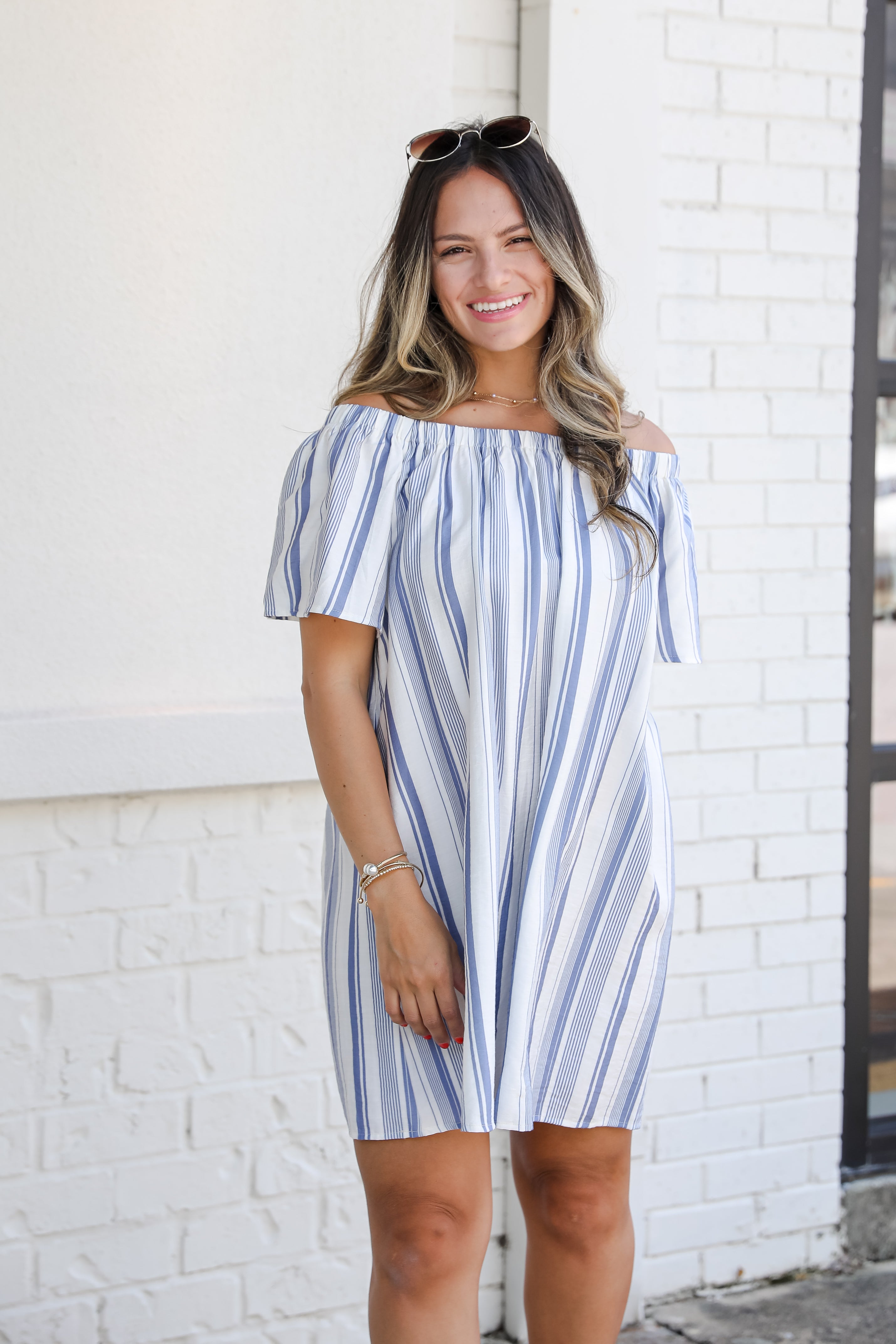 Just A Theory Blue Striped Mini Dress