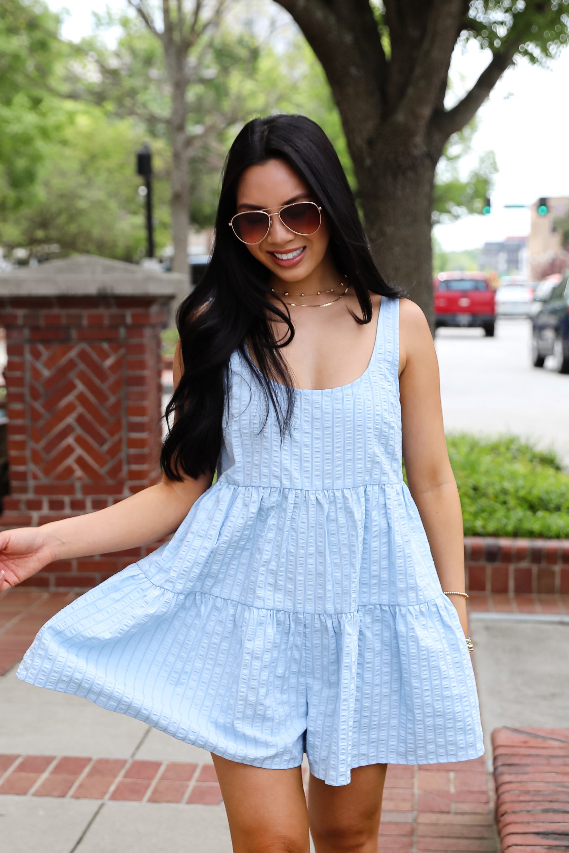 Inspiring Love Light Blue Striped Romper