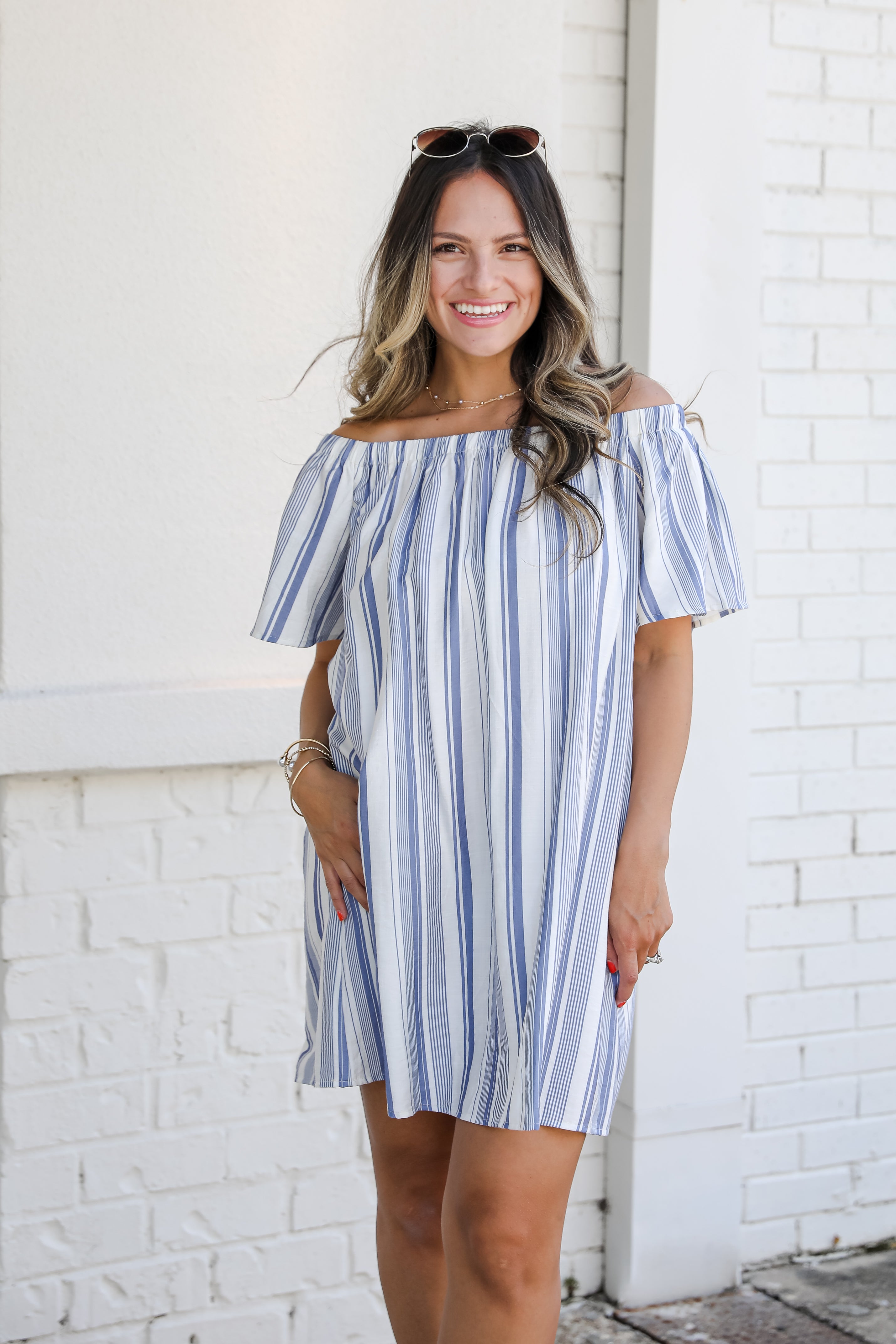 Just A Theory Blue Striped Mini Dress