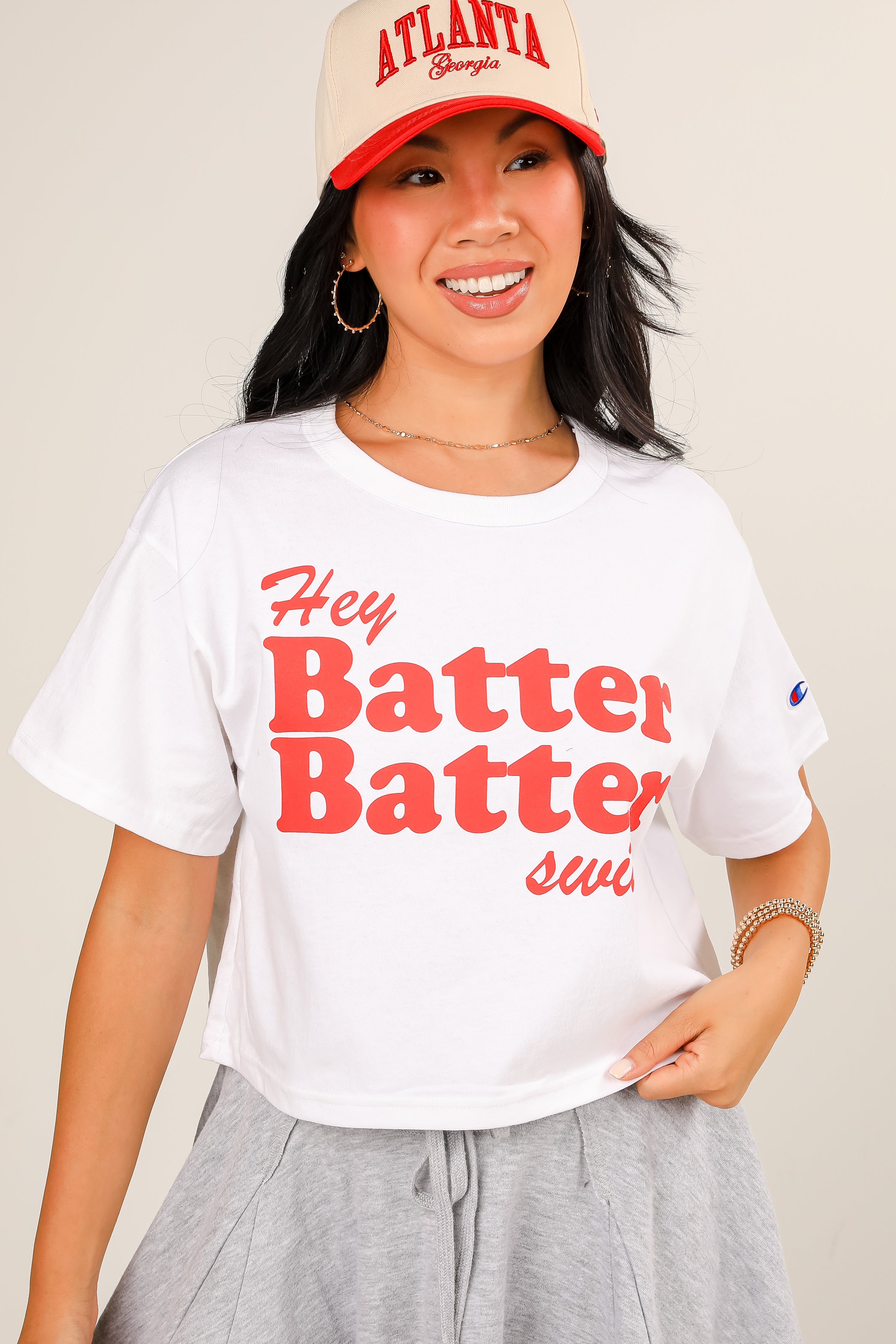 White Hey Batter Batter Swing Cropped Tee